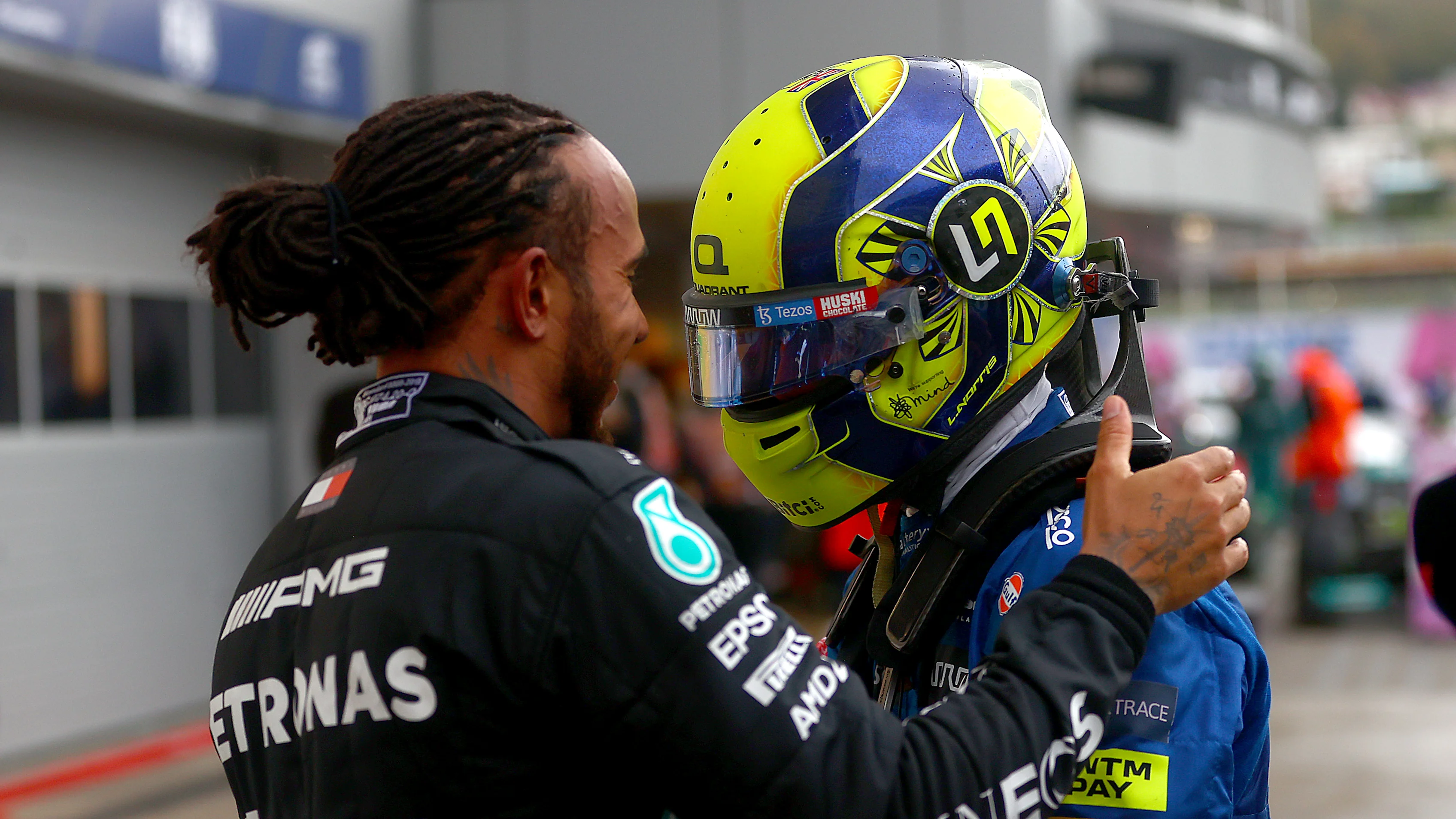 SOCHI, RUSSIA - SEPTEMBER 26: Race winner Lewis Hamilton of Great Britain and Mercedes GP hugs