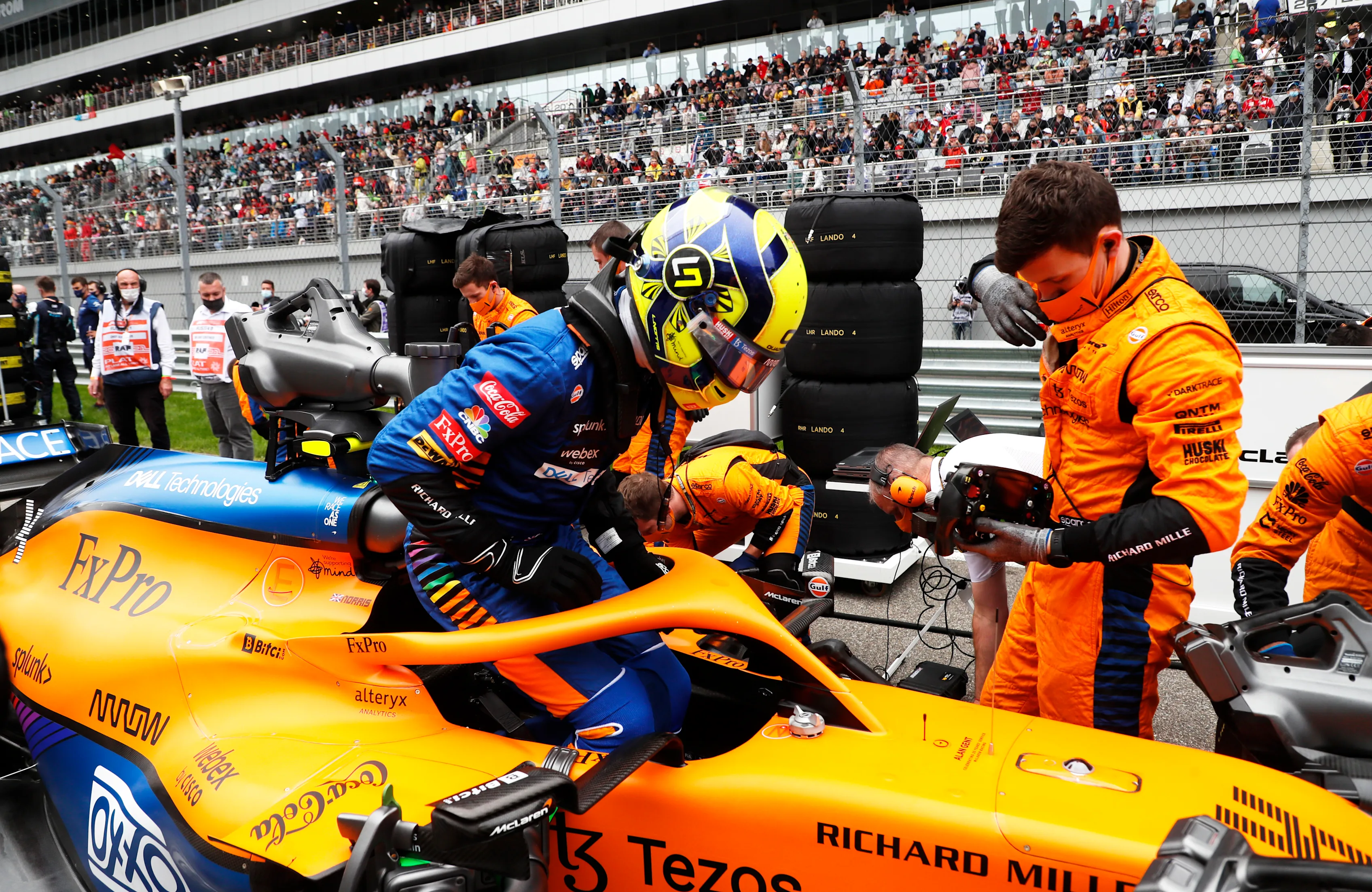 SOCHI, RUSSIA - SEPTEMBER 26: Lando Norris of Great Britain and McLaren F1 prepares to drive on the