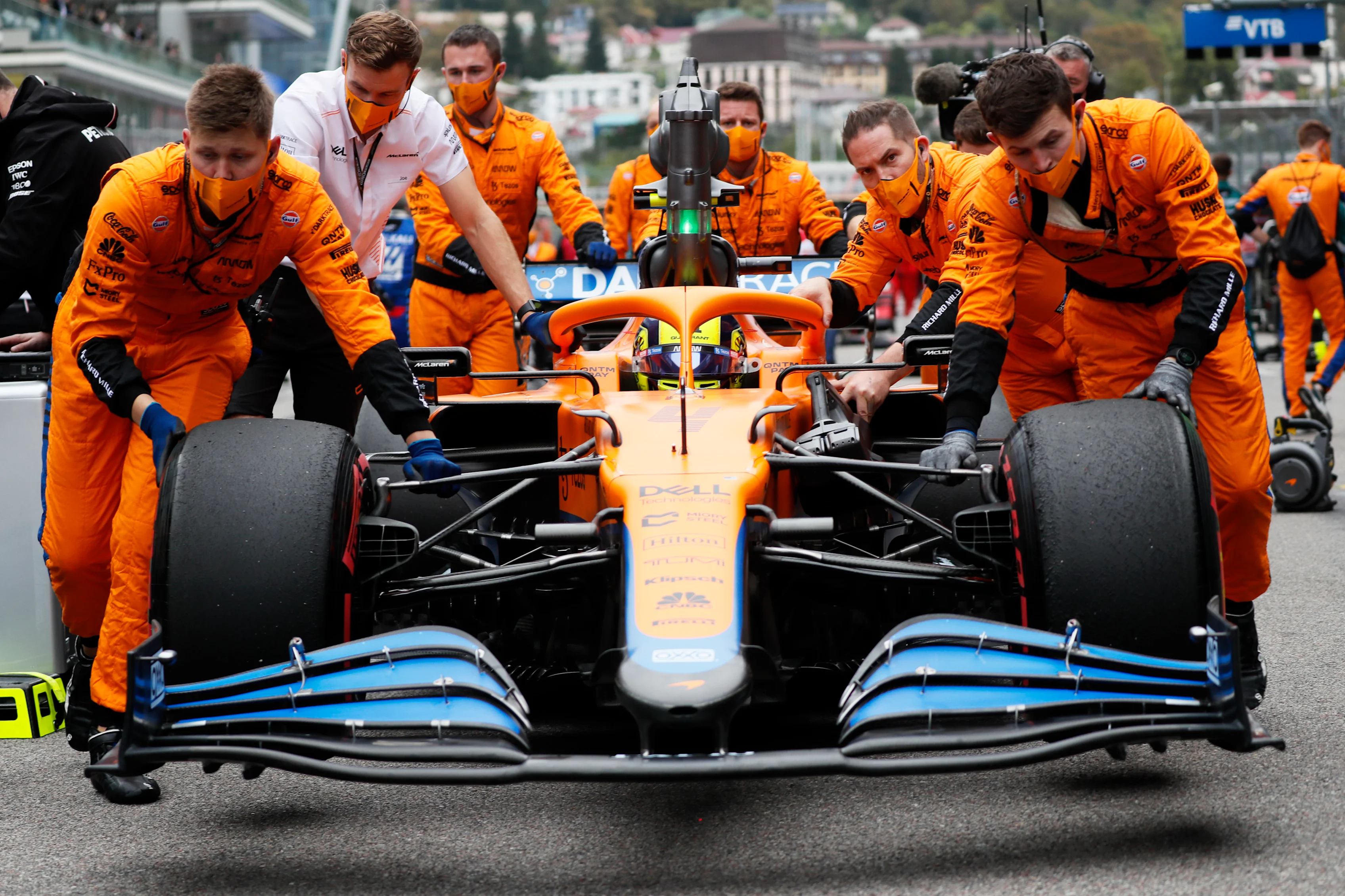 SOCHI, RUSSIA - SEPTEMBER 26: Lando Norris of Great Britain and McLaren F1 prepares to drive on the