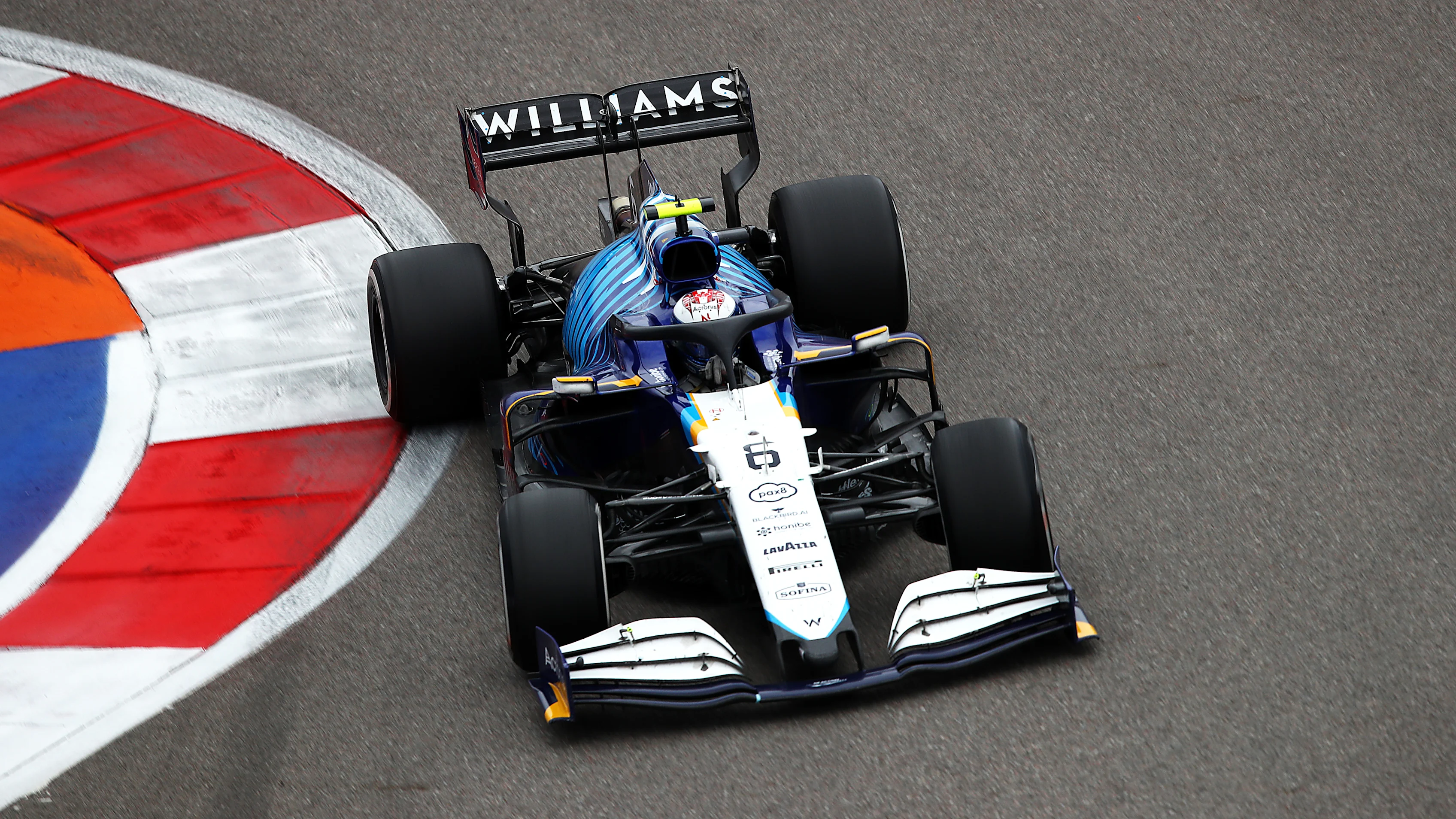 SOCHI, RUSSIA - SEPTEMBER 26: Nicholas Latifi of Canada driving the (6) Williams Racing FW43B Mercedes during the F1 Grand Prix of Russia at Sochi Autodrom on September 26, 2021 in Sochi, Russia. (Photo by Joe Portlock - Formula 1/Formula 1 via Getty Images)