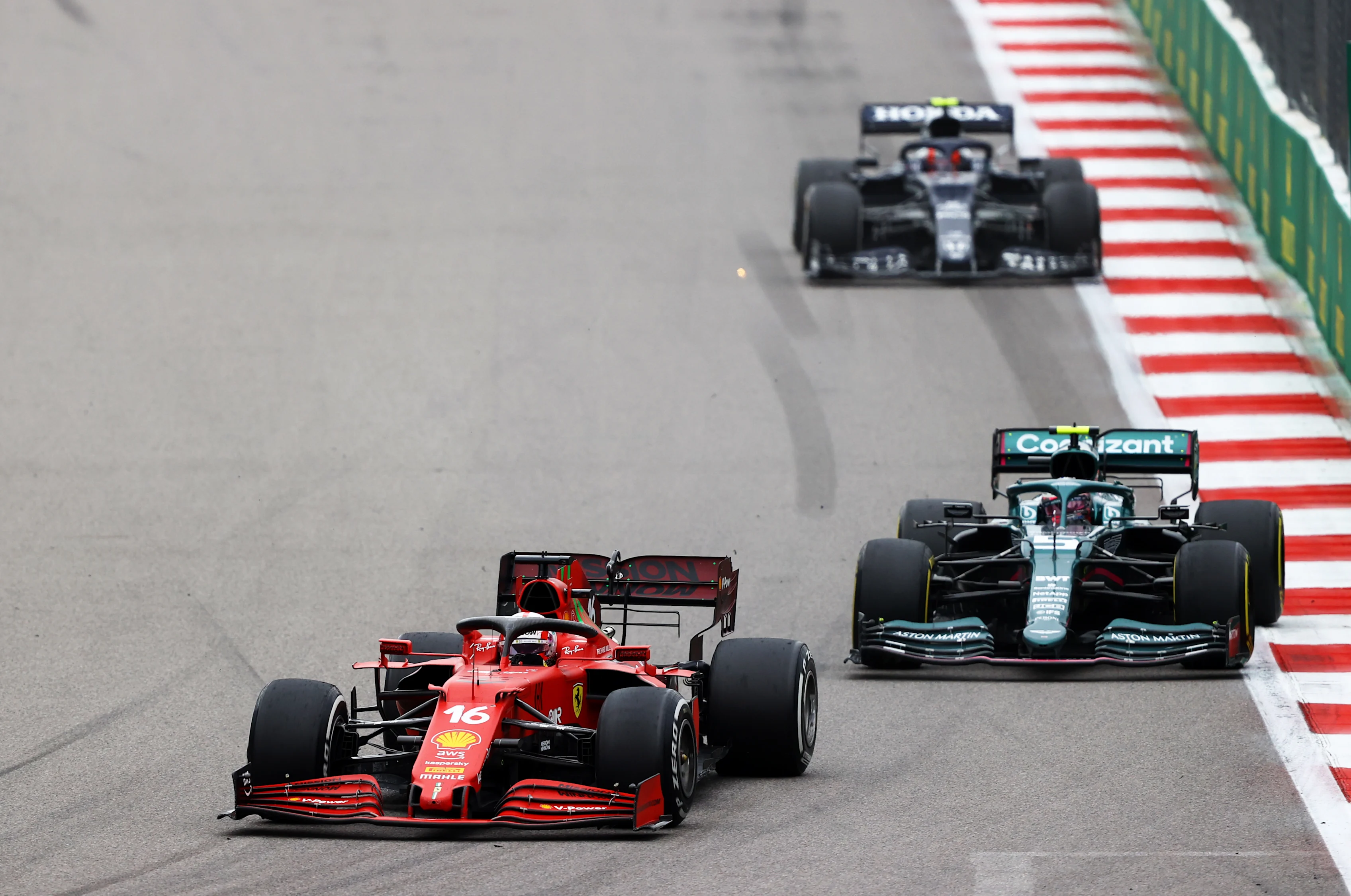 SOCHI, RUSSIA - SEPTEMBER 26: Charles Leclerc of Monaco driving the (16) Scuderia Ferrari SF21