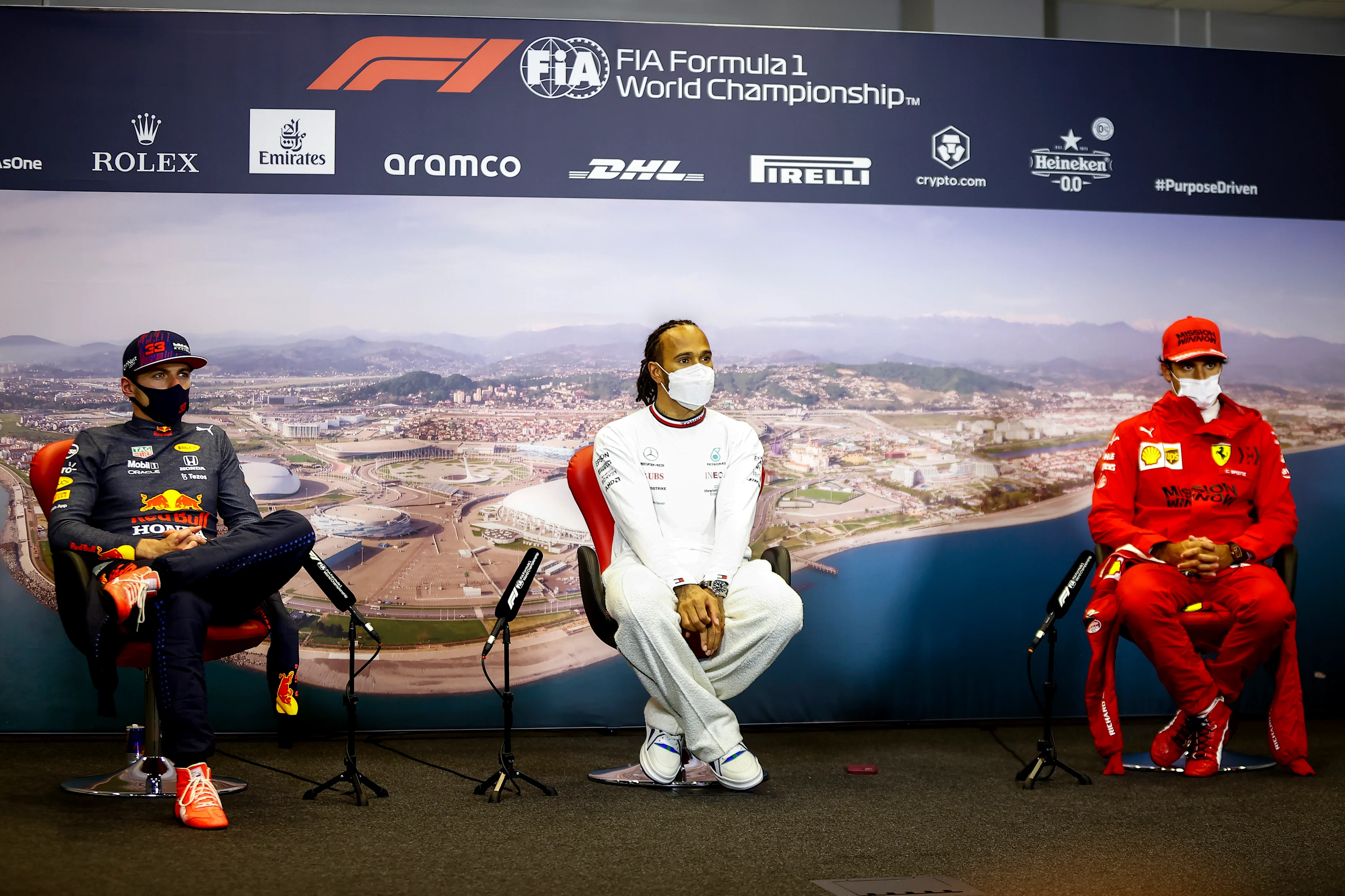 SOCHI, RUSSIA - SEPTEMBER 26: Race winner Lewis Hamilton of Great Britain and Mercedes GP, second
