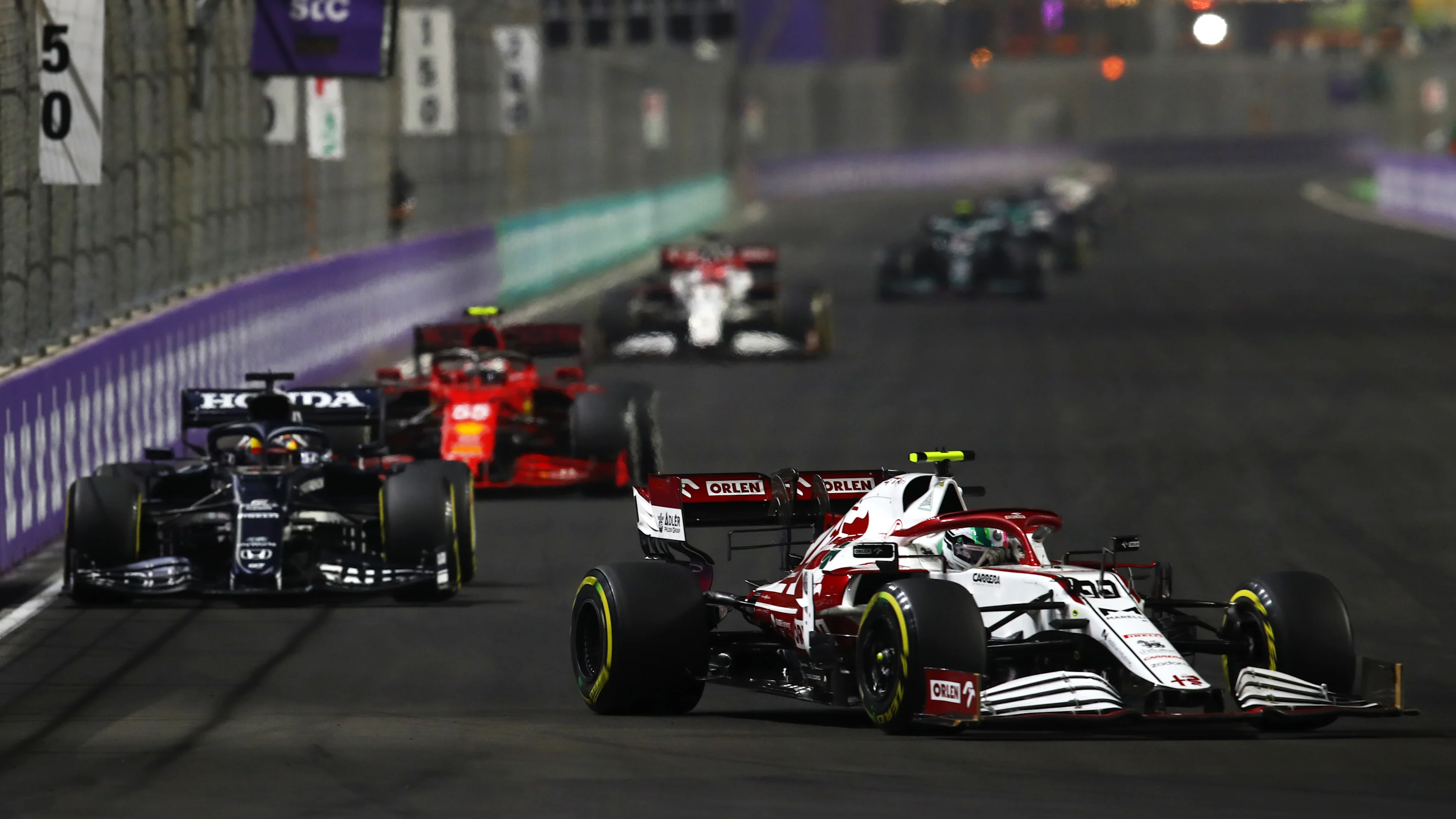 JEDDAH, SAUDI ARABIA - DECEMBER 05: Antonio Giovinazzi of Italy driving the (99) Alfa Romeo Racing