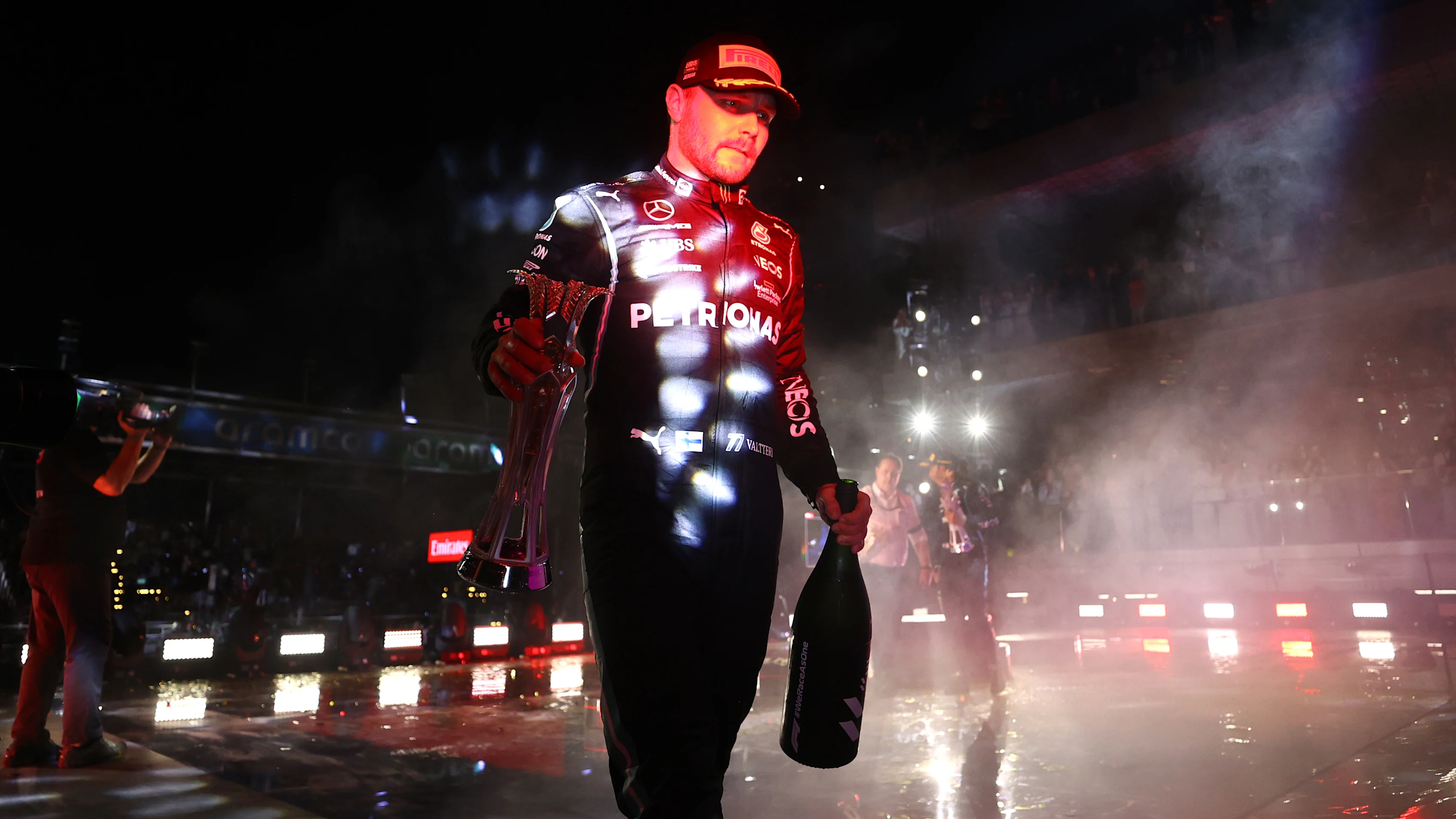 JEDDAH, SAUDI ARABIA - DECEMBER 05: Third placed Valtteri Bottas of Finland and Mercedes GP walks