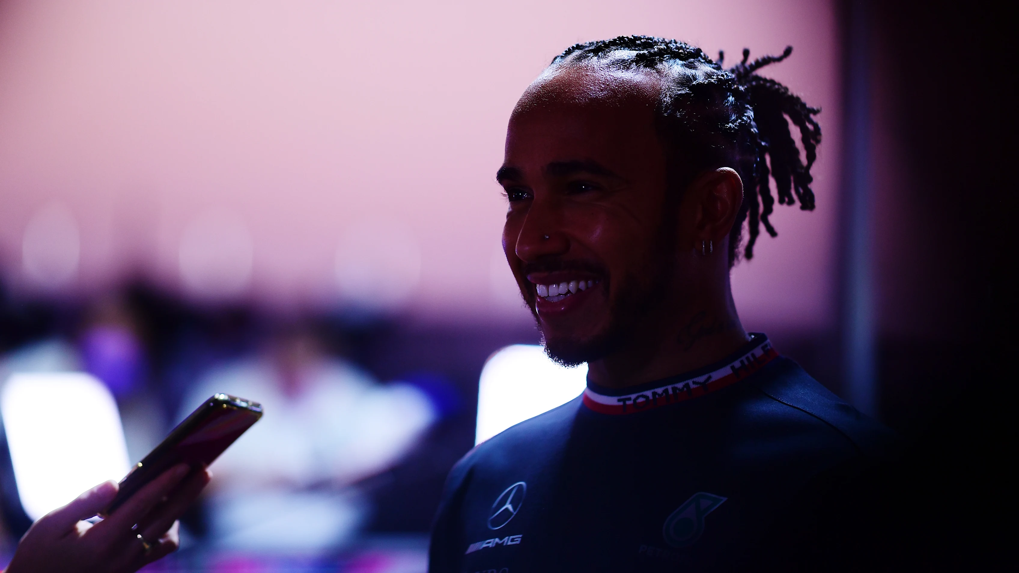 JEDDAH, SAUDI ARABIA - DECEMBER 02: Lewis Hamilton of Great Britain and Mercedes GP talks to the