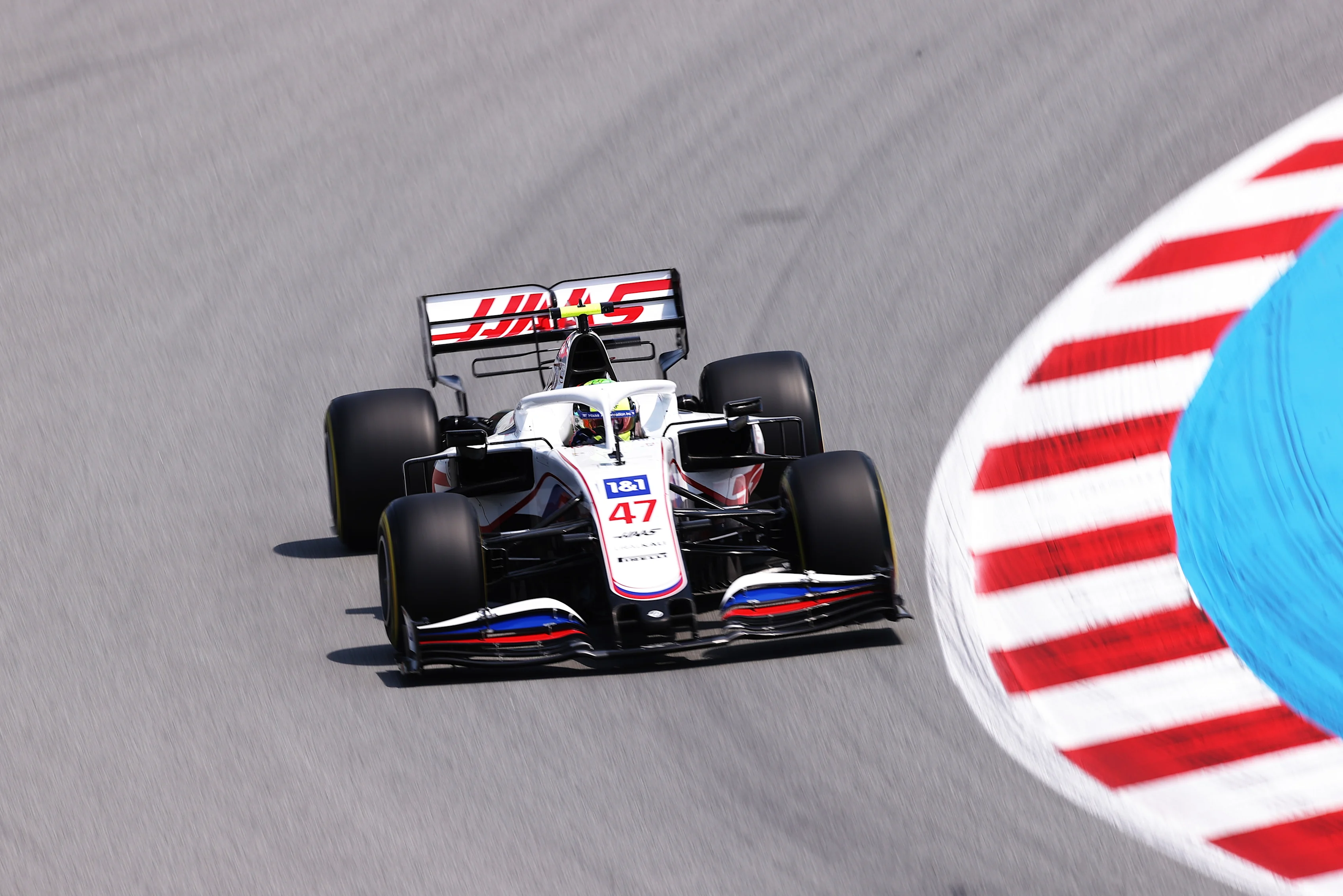 BARCELONA, SPAIN - MAY 07: Mick Schumacher of Germany driving the (47) Haas F1 Team VF-21 Ferrari on track during practice for the F1 Grand Prix of Spain at Circuit de Barcelona-Catalunya on May 07, 2021 in Barcelona, Spain. (Photo by Lars Baron/Getty Images)