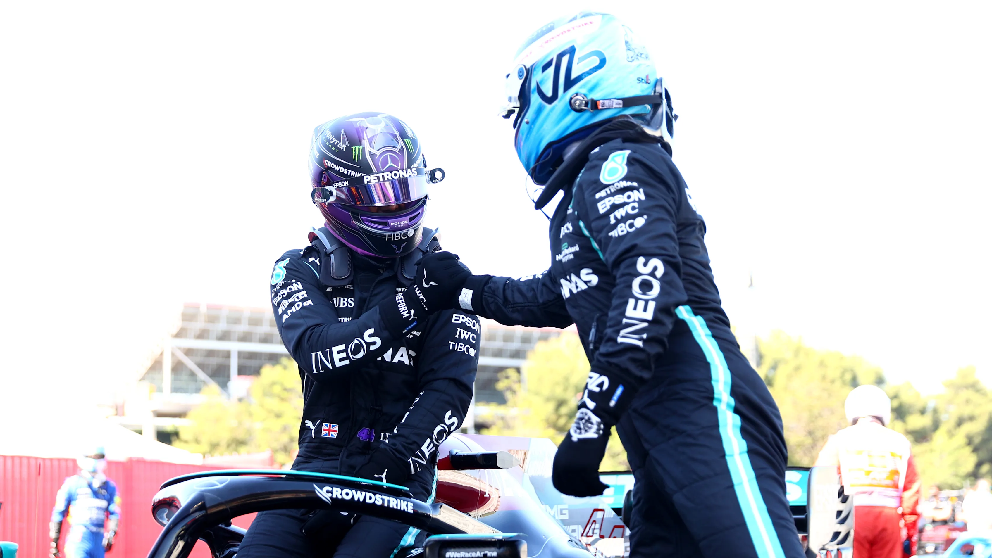 BARCELONA, SPAIN - MAY 08: Pole position qualifier Lewis Hamilton of Great Britain and Mercedes GP