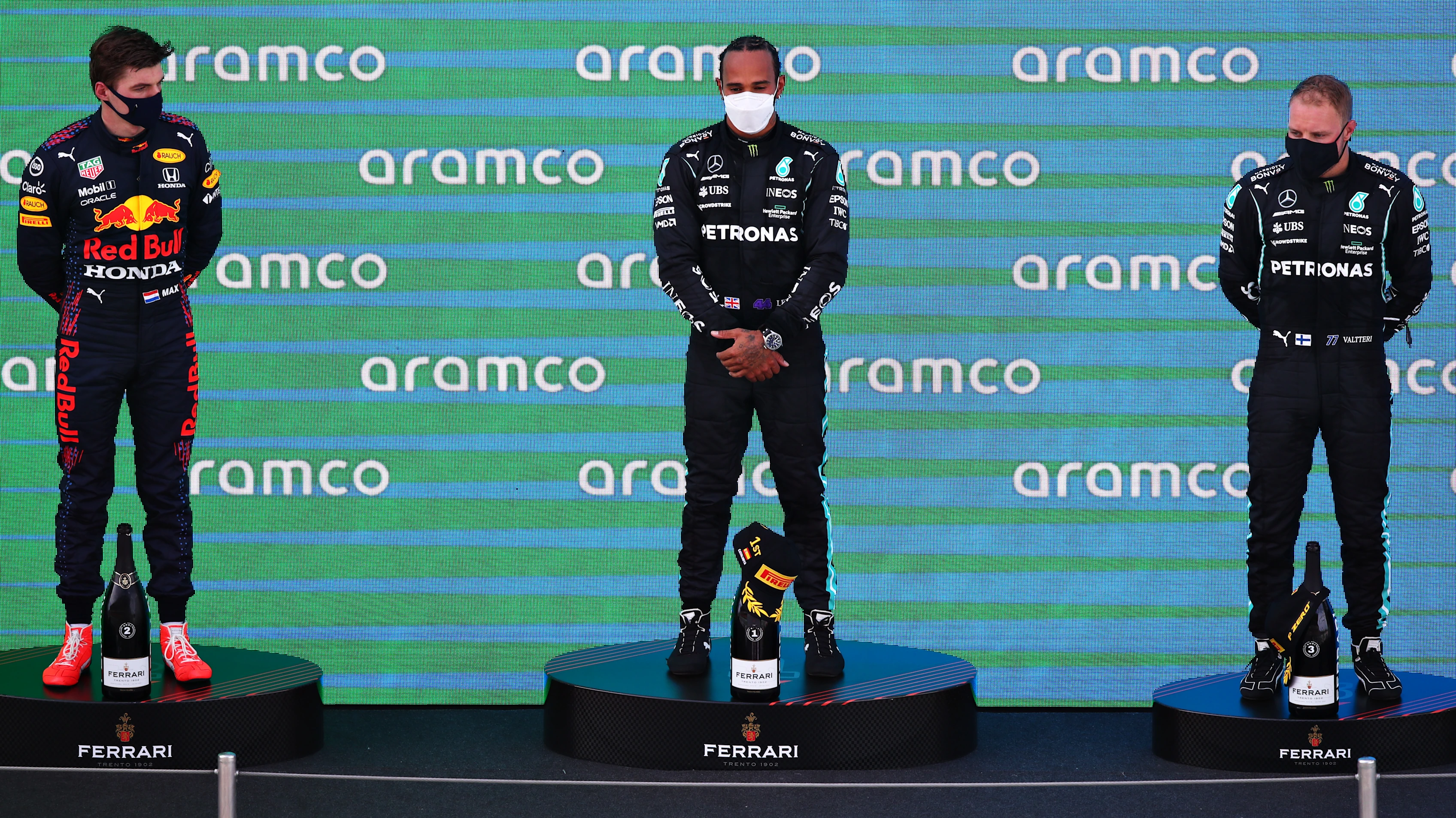 BARCELONA, SPAIN - MAY 09: Race winner Lewis Hamilton of Great Britain and Mercedes GP, second