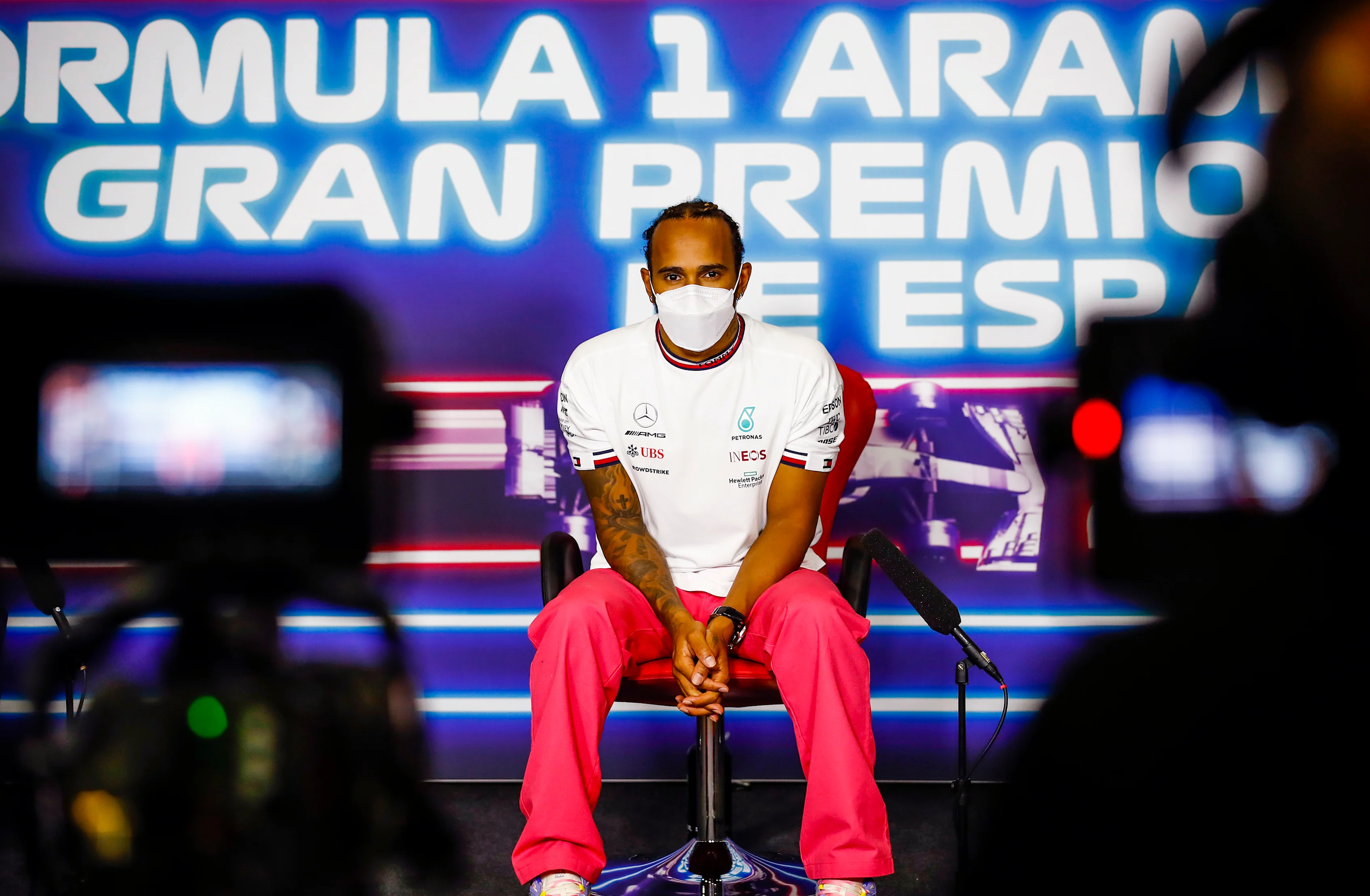 BARCELONA, SPAIN - MAY 09: Race winner Lewis Hamilton of Great Britain and Mercedes GP talks during