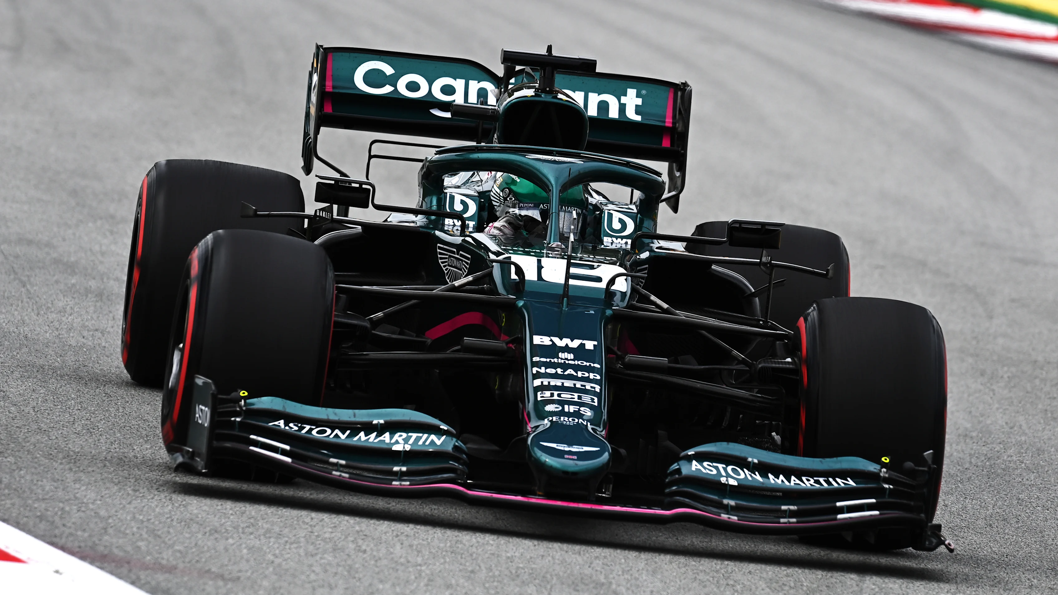 BARCELONA, SPAIN - MAY 09: Lance Stroll of Canada driving the (18) Aston Martin AMR21 Mercedes on