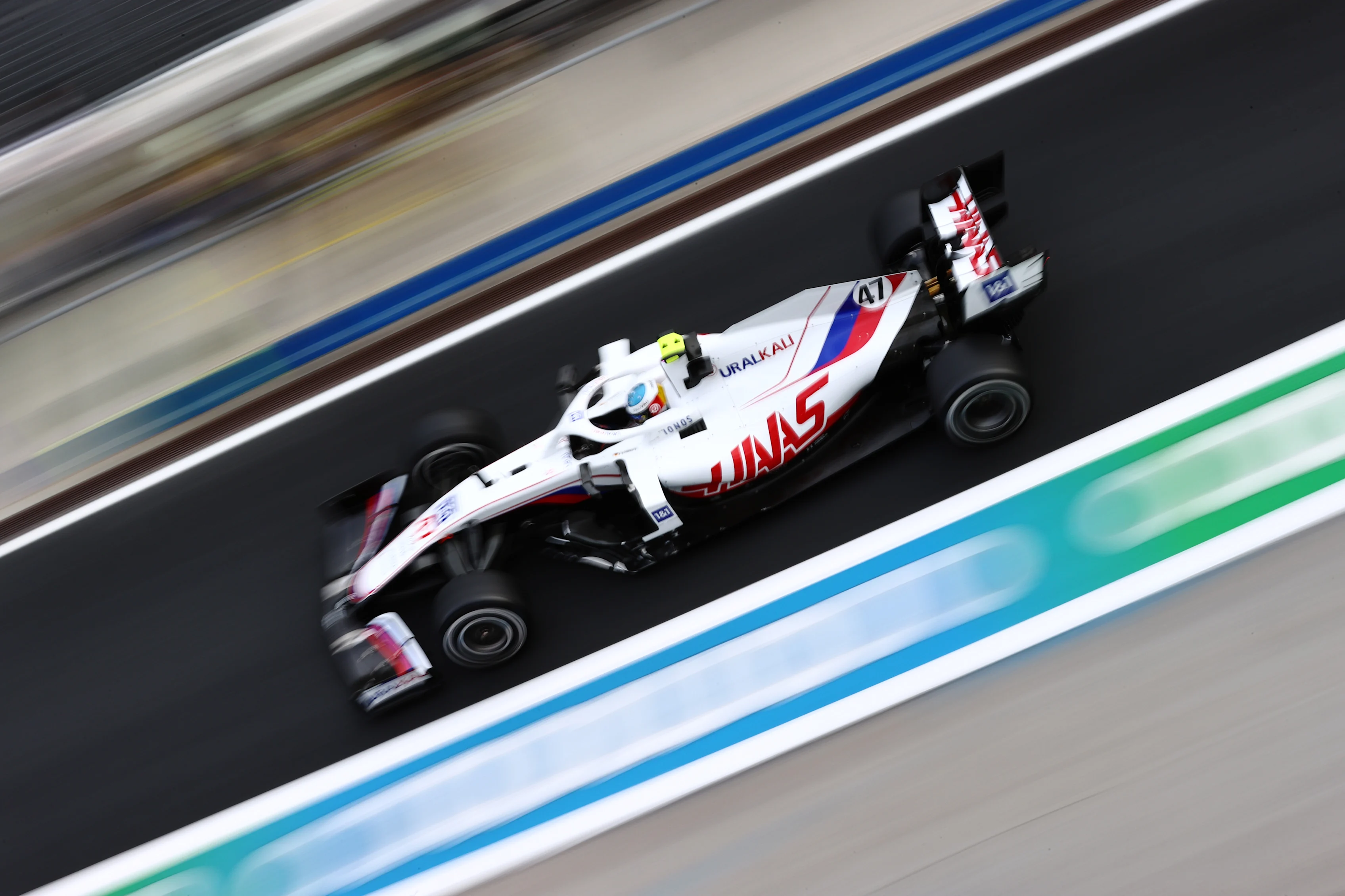 ISTANBUL, TURKEY - OCTOBER 08: Mick Schumacher of Germany driving the (47) Haas F1 Team VF-21 Ferrari in the Pitlane during practice ahead of the F1 Grand Prix of Turkey at Intercity Istanbul Park on October 08, 2021 in Istanbul, Turkey. (Photo by Mark Thompson/Getty Images)
