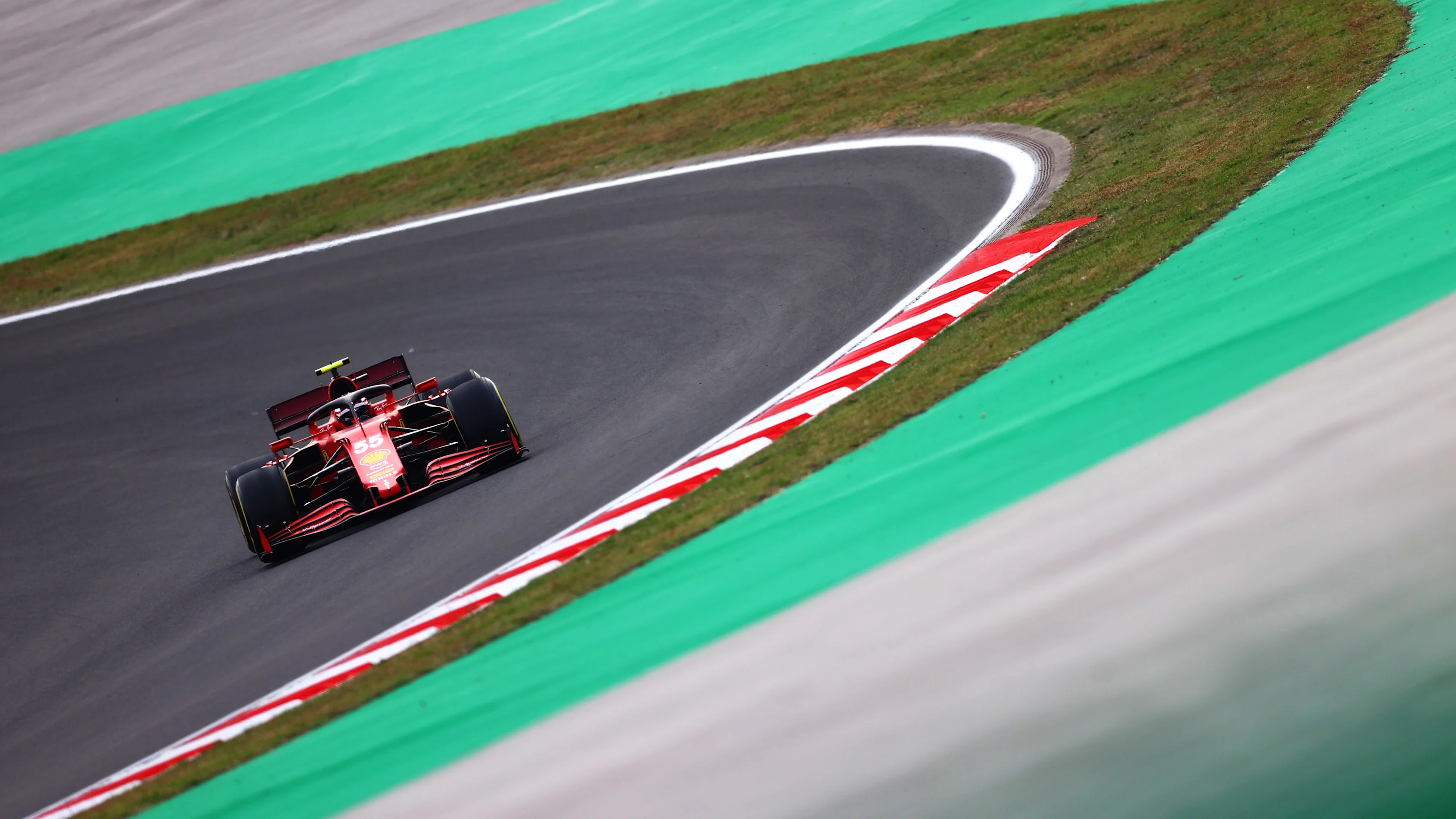 ISTANBUL, TURKEY - OCTOBER 08: Carlos Sainz of Spain driving the (55) Scuderia Ferrari SF21 during practice ahead of the F1 Grand Prix of Turkey at Intercity Istanbul Park on October 08, 2021 in Istanbul, Turkey. (Photo by Dan Istitene - Formula 1/Formula 1 via Getty Images)