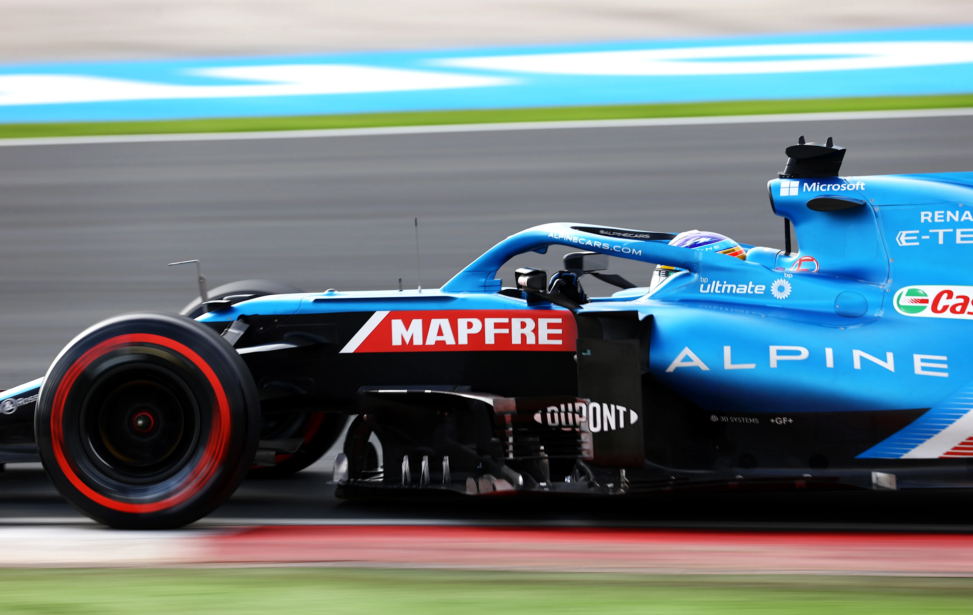 ISTANBUL, TURKEY - OCTOBER 09: Fernando Alonso of Spain driving the (14) Alpine A521 Renault during