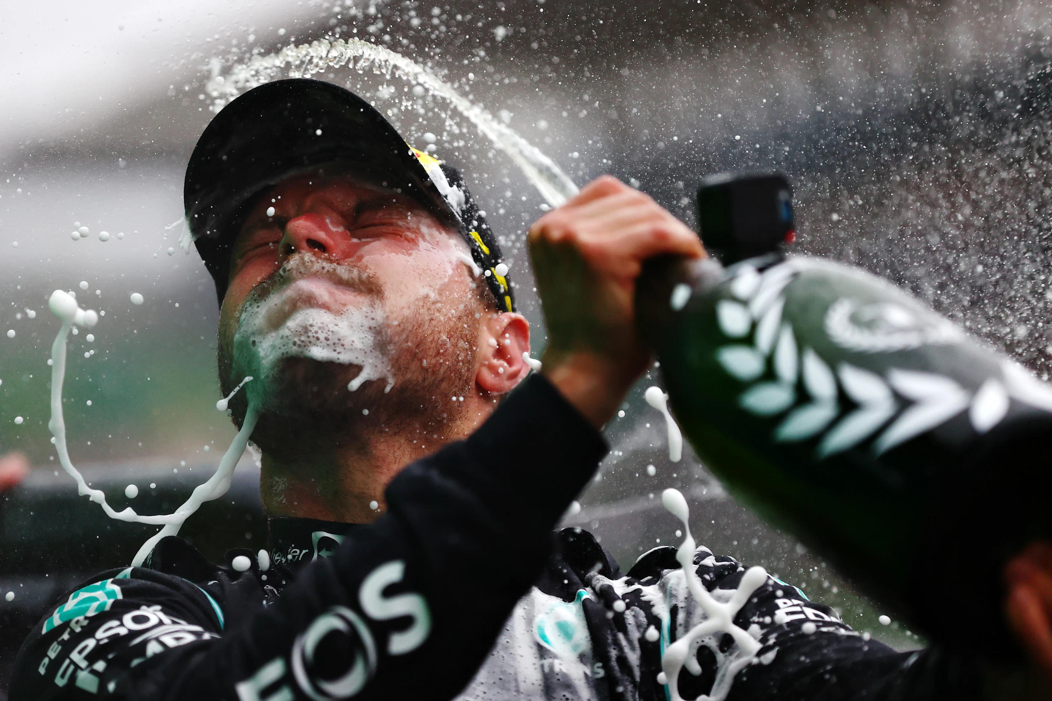 ISTANBUL, TURKEY - OCTOBER 10: Race winner Valtteri Bottas of Finland and Mercedes GP celebrates on
