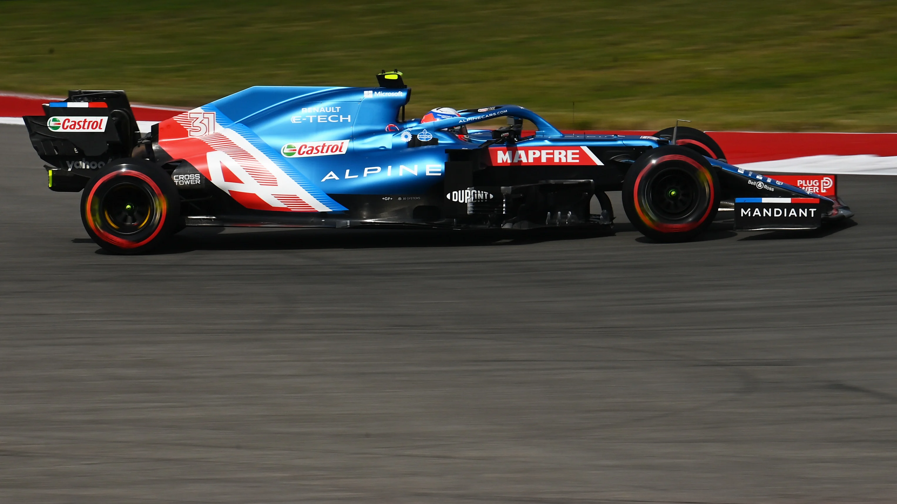 AUSTIN, TEXAS - OCTOBER 22: Esteban Ocon of France driving the (31) Alpine A521 Renault during practice ahead of the F1 Grand Prix of USA at Circuit of The Americas on October 22, 2021 in Austin, Texas. (Photo by Clive Mason - Formula 1/Formula 1 via Getty Images)