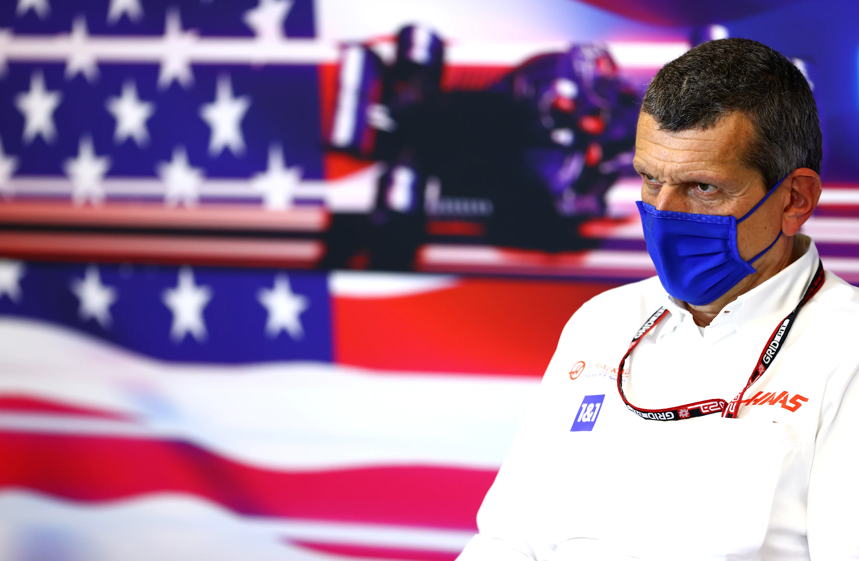 AUSTIN, TEXAS - OCTOBER 22: Haas F1 Team Principal Guenther Steiner talks in the Team Principals Press Conference during practice ahead of the F1 Grand Prix of USA at Circuit of The Americas on October 22, 2021 in Austin, Texas. (Photo by Dan Istitene/Getty Images)