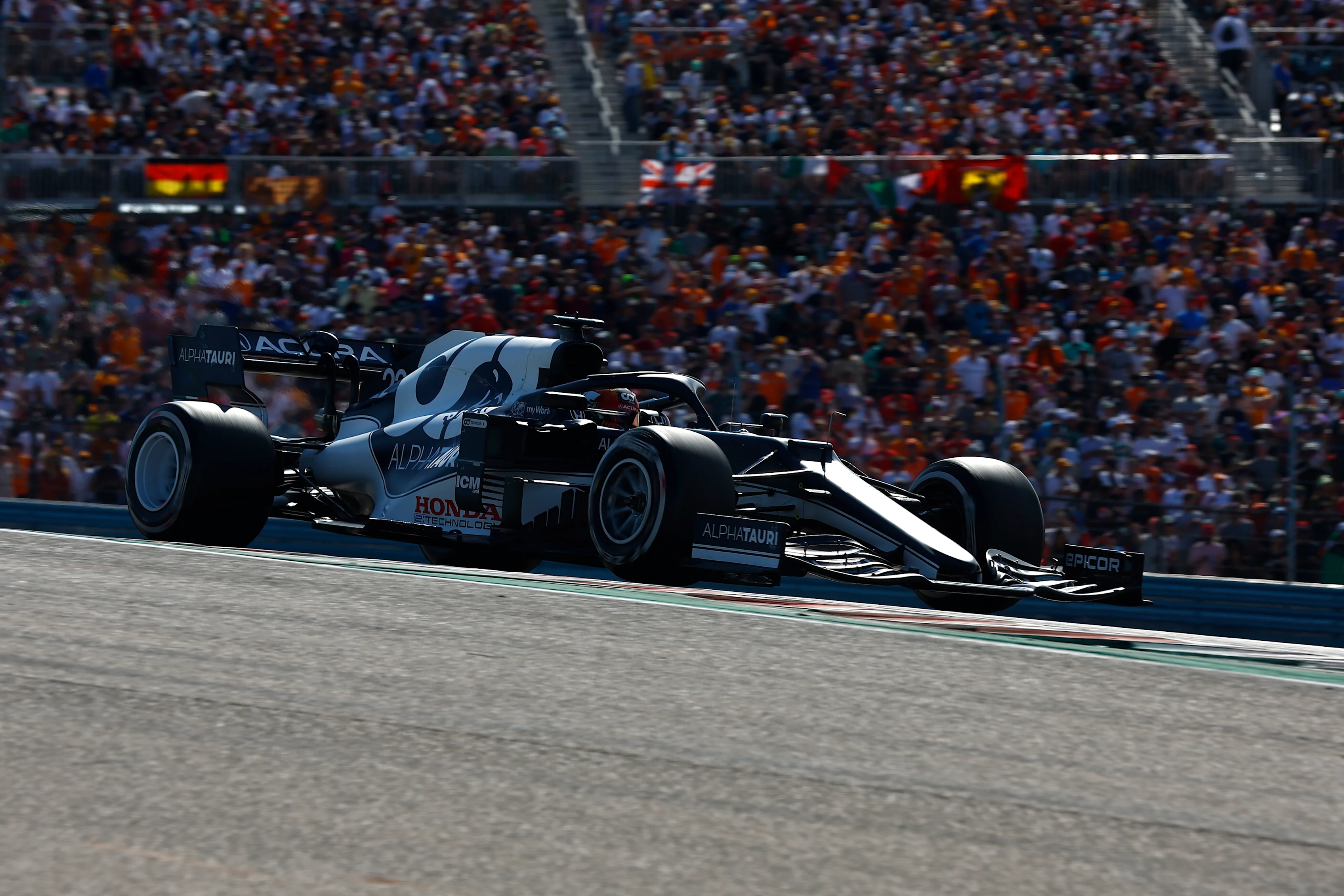 AUSTIN, TEXAS - OCTOBER 24: Yuki Tsunoda of Japan driving the (22) Scuderia AlphaTauri AT02 Honda during the F1 Grand Prix of USA at Circuit of The Americas on October 24, 2021 in Austin, Texas. (Photo by Jared C. Tilton/Getty Images)
