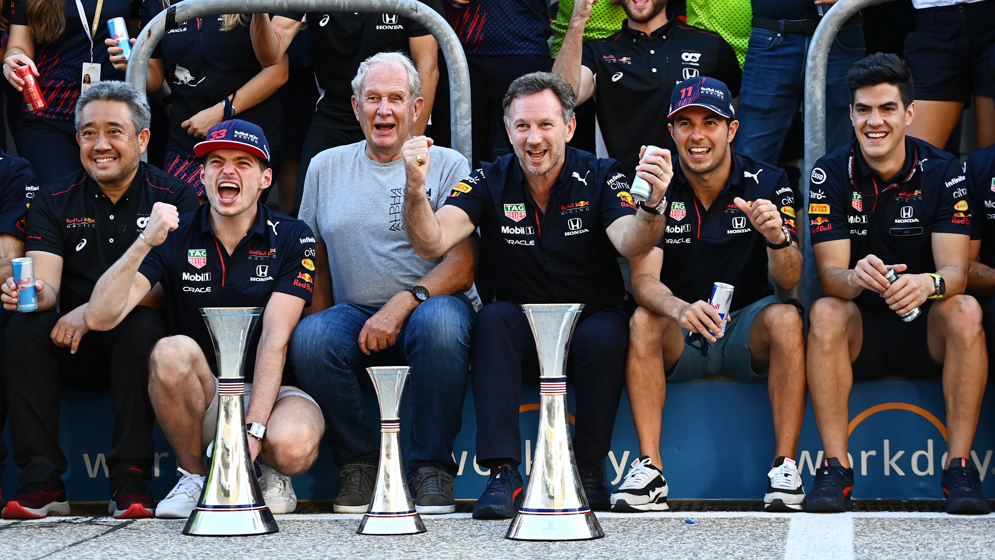 AUSTIN, TEXAS - OCTOBER 24: Race winner Max Verstappen of Netherlands and Red Bull Racing and third