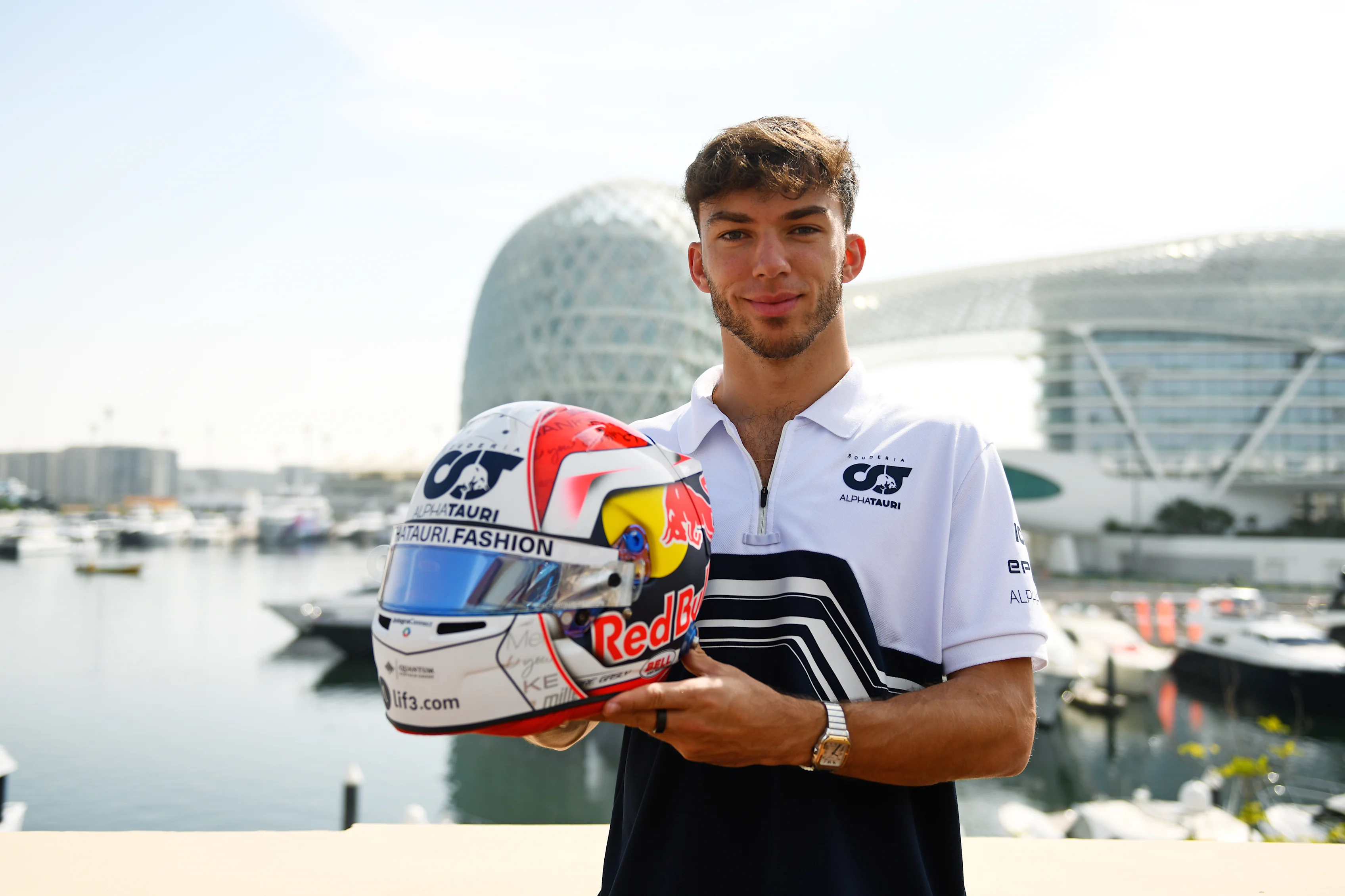 ABU DHABI, UNITED ARAB EMIRATES - NOVEMBER 18: Pierre Gasly of France and Scuderia AlphaTauri poses