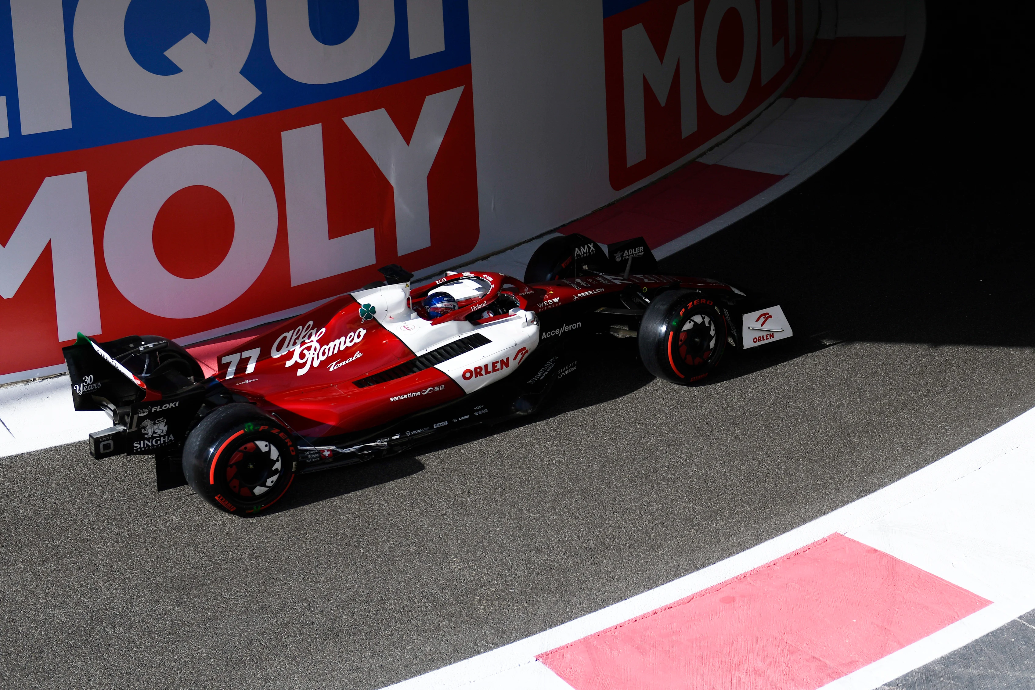ABU DHABI, UNITED ARAB EMIRATES - NOVEMBER 18: Valtteri Bottas of Finland driving the (77) Alfa