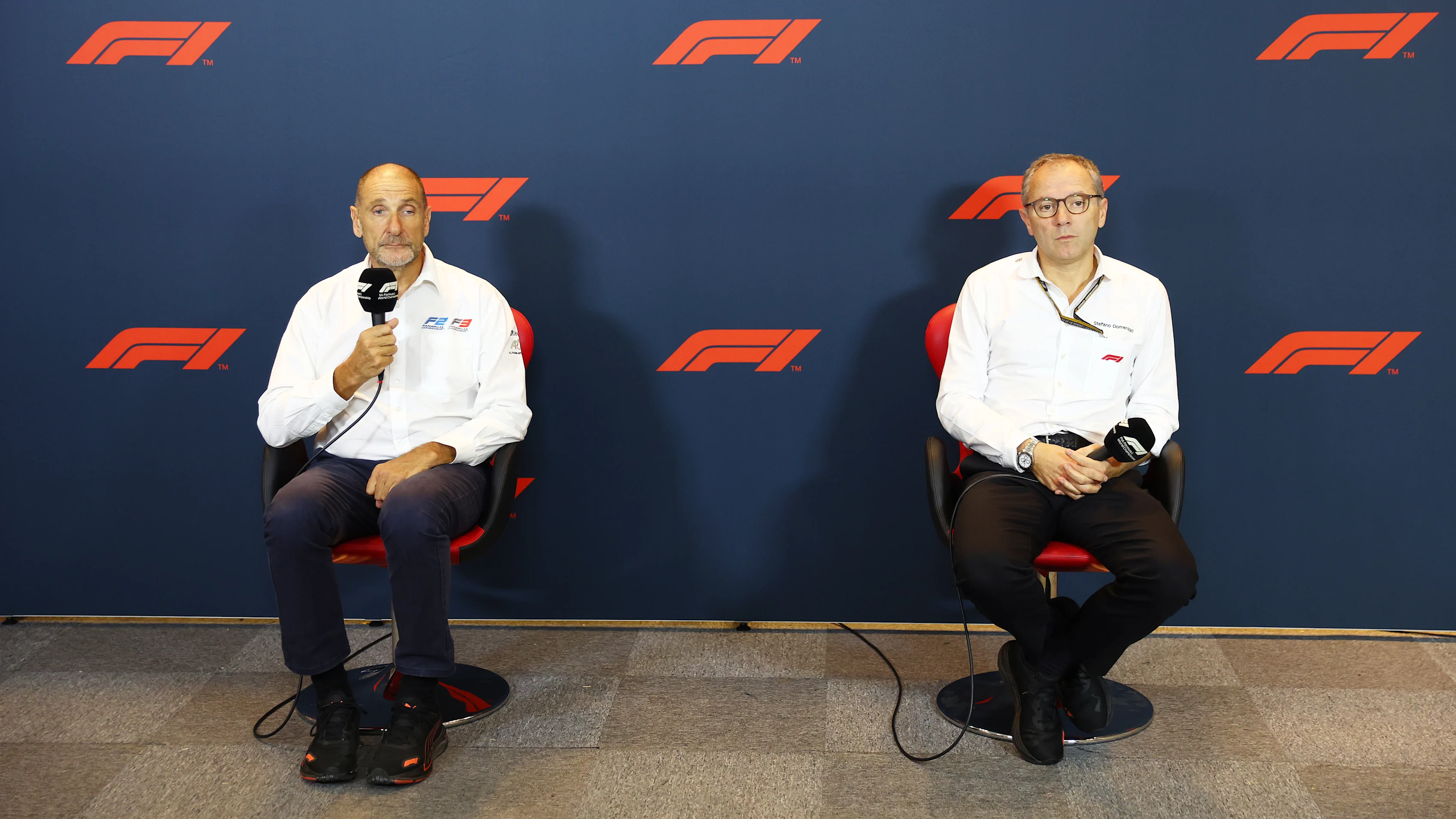 ABU DHABI, UNITED ARAB EMIRATES - NOVEMBER 18: Bruno Michel, F2 & F3 CEO, and Stefano Domenicali,