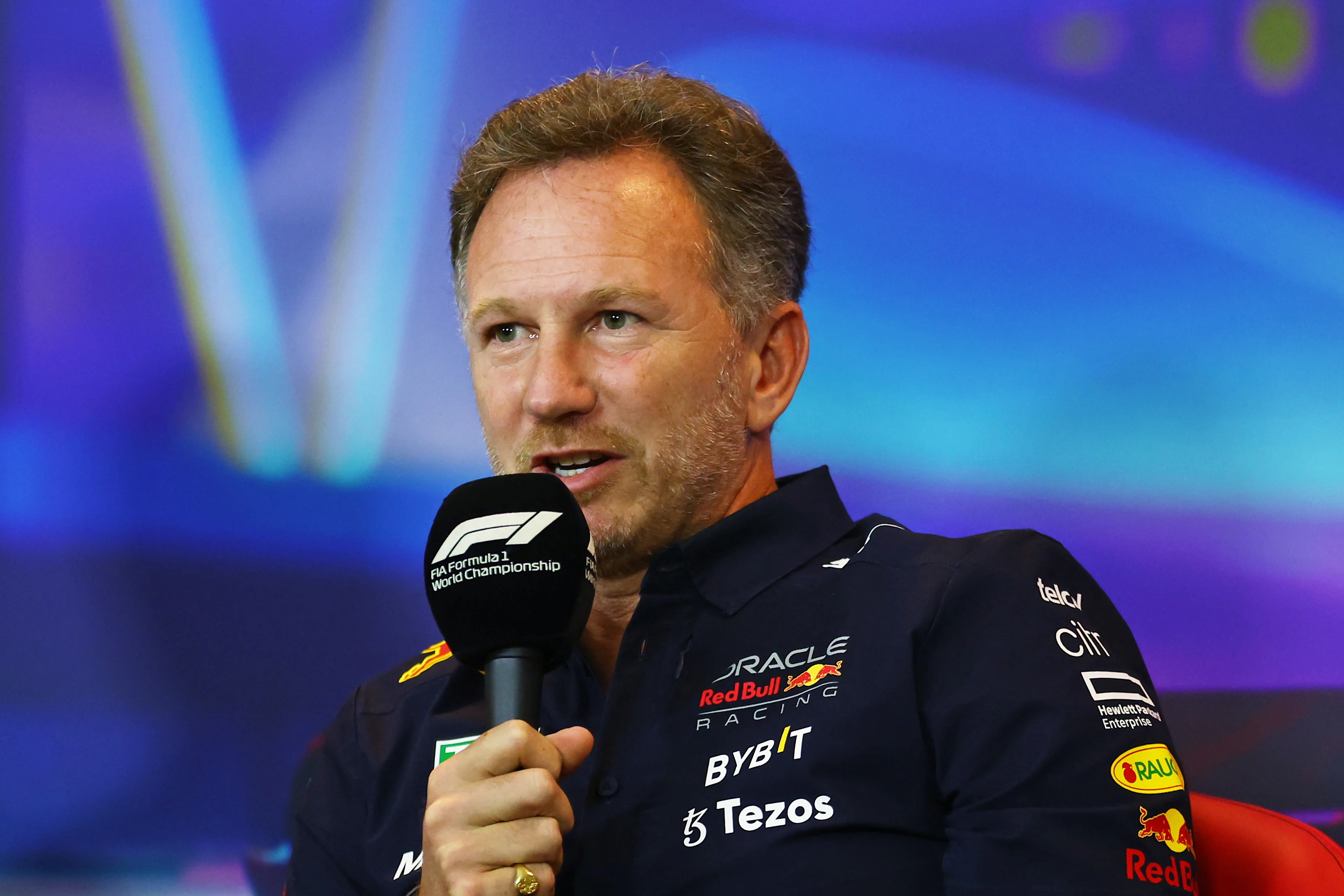 ABU DHABI, UNITED ARAB EMIRATES - NOVEMBER 19: Red Bull Racing Team Principal Christian Horner talks in a press conference during final practice ahead of the F1 Grand Prix of Abu Dhabi at Yas Marina Circuit on November 19, 2022 in Abu Dhabi, United Arab Emirates. (Photo by Bryn Lennon/Getty Images)