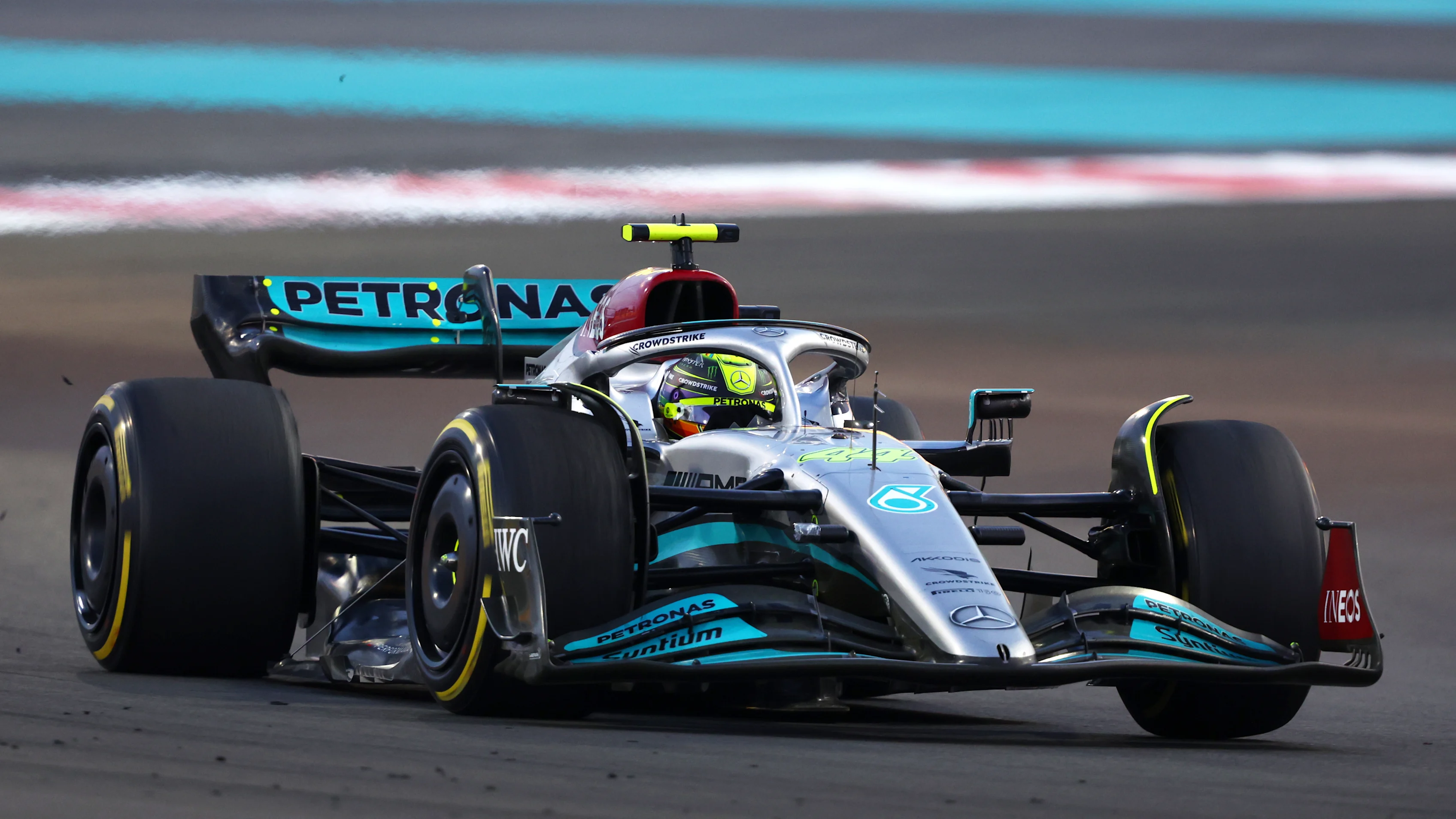 ABU DHABI, UNITED ARAB EMIRATES - NOVEMBER 20: Lewis Hamilton of Great Britain driving the (44)