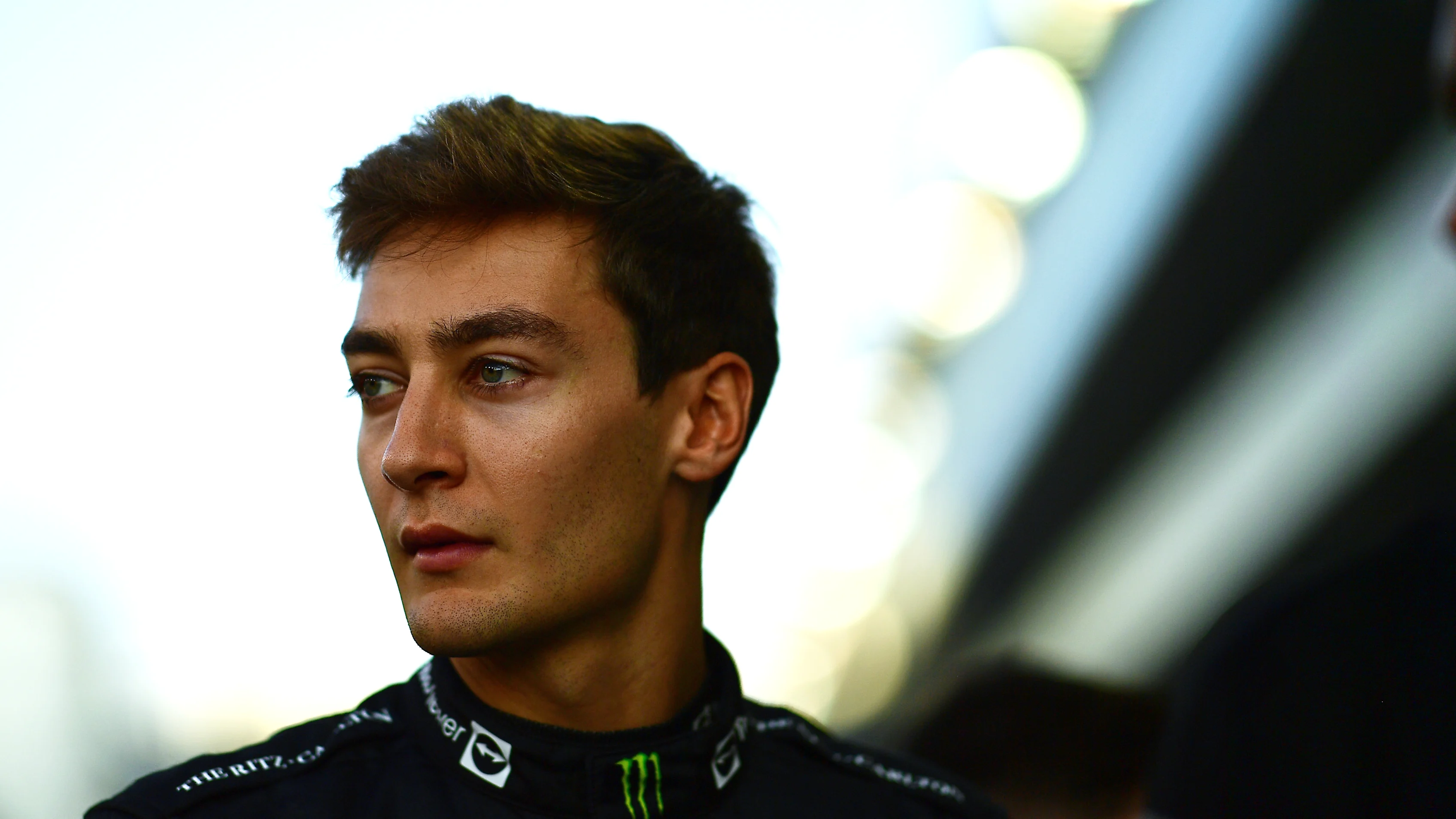 ABU DHABI, UNITED ARAB EMIRATES - NOVEMBER 17: George Russell of Great Britain and Mercedes looks