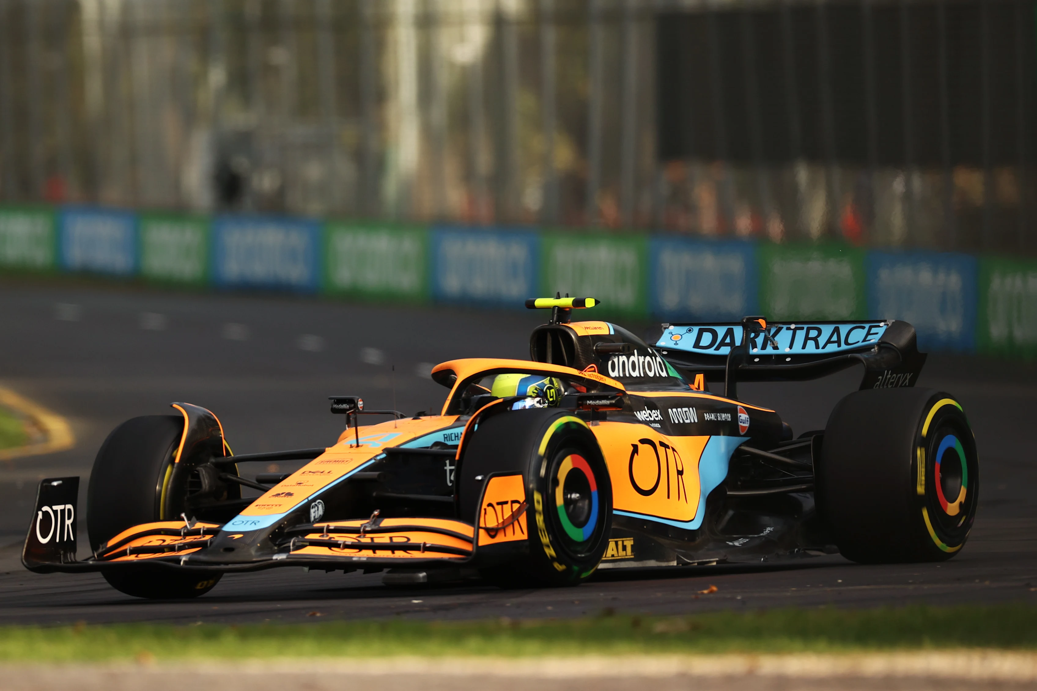 MELBOURNE, AUSTRALIA - APRIL 08: Lando Norris of Great Britain driving the (4) McLaren MCL36 Mercedes on track during practice ahead of the F1 Grand Prix of Australia at Melbourne Grand Prix Circuit on April 08, 2022 in Melbourne, Australia. (Photo by Robert Cianflone/Getty Images)