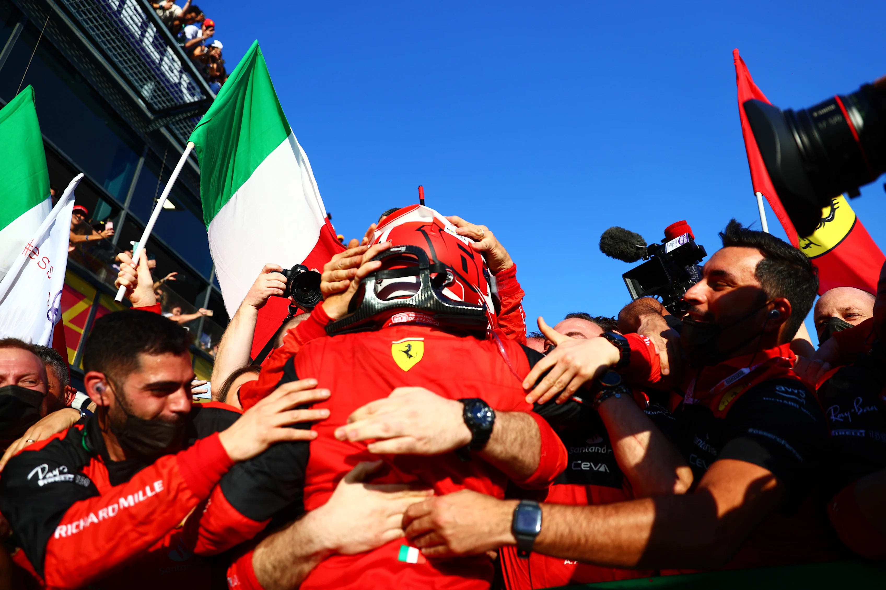 MELBOURNE, AUSTRALIA - APRIL 10: Race winner Charles Leclerc of Monaco and Ferrari celebrates with