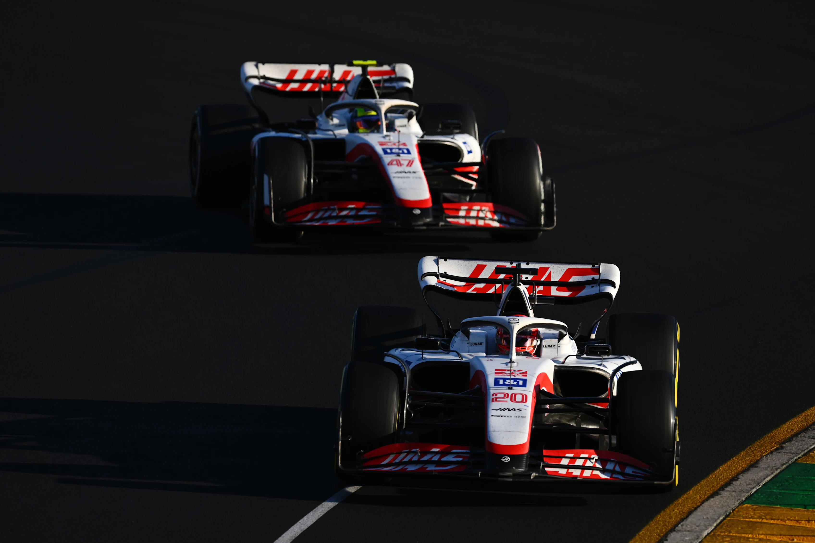 MELBOURNE, AUSTRALIA - APRIL 10: Kevin Magnussen of Denmark driving the (20) Haas F1 VF-22 Ferrari
