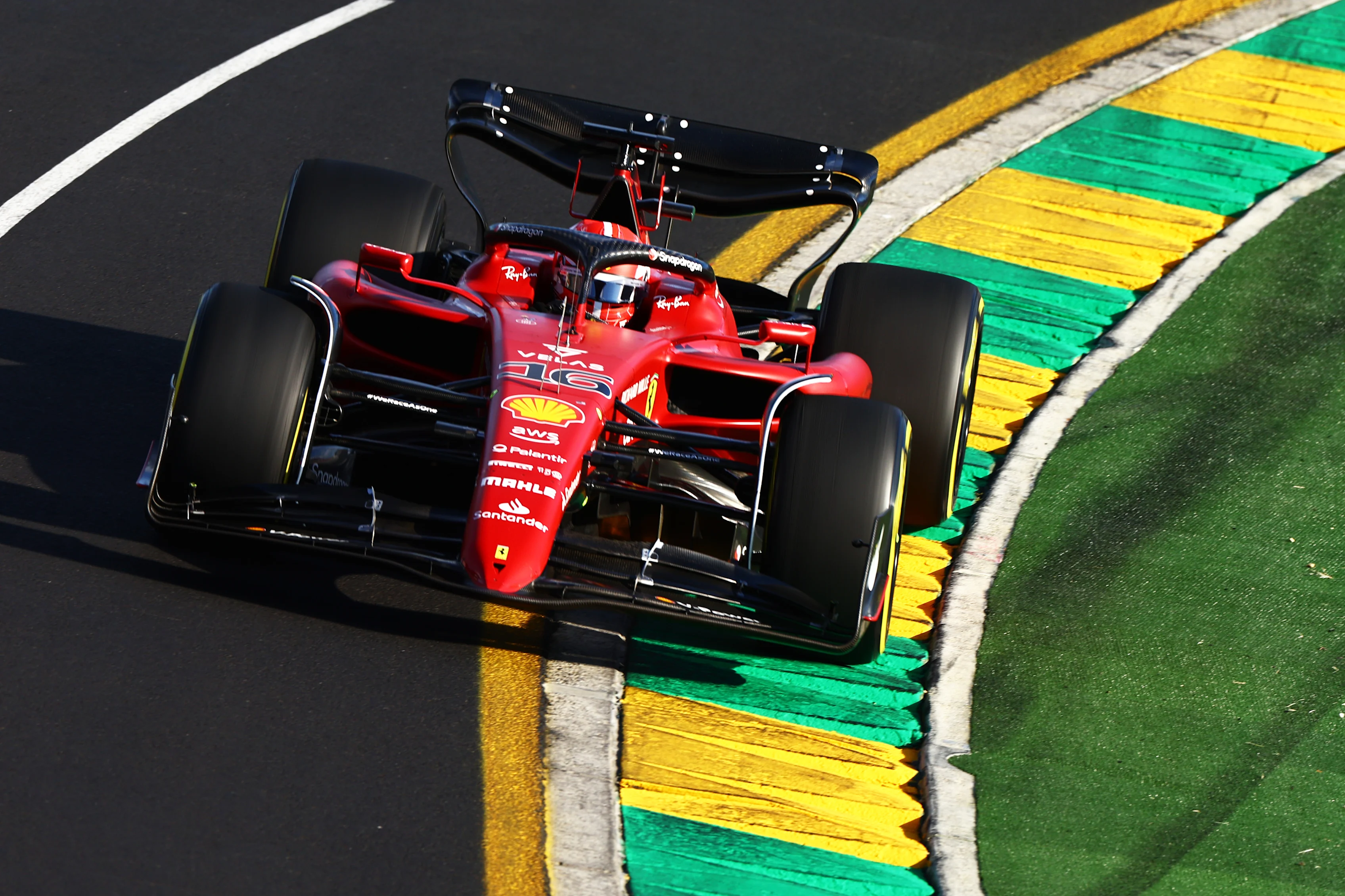MELBOURNE, AUSTRALIA - APRIL 10: Charles Leclerc of Monaco driving (16) the Ferrari F1-75 on track