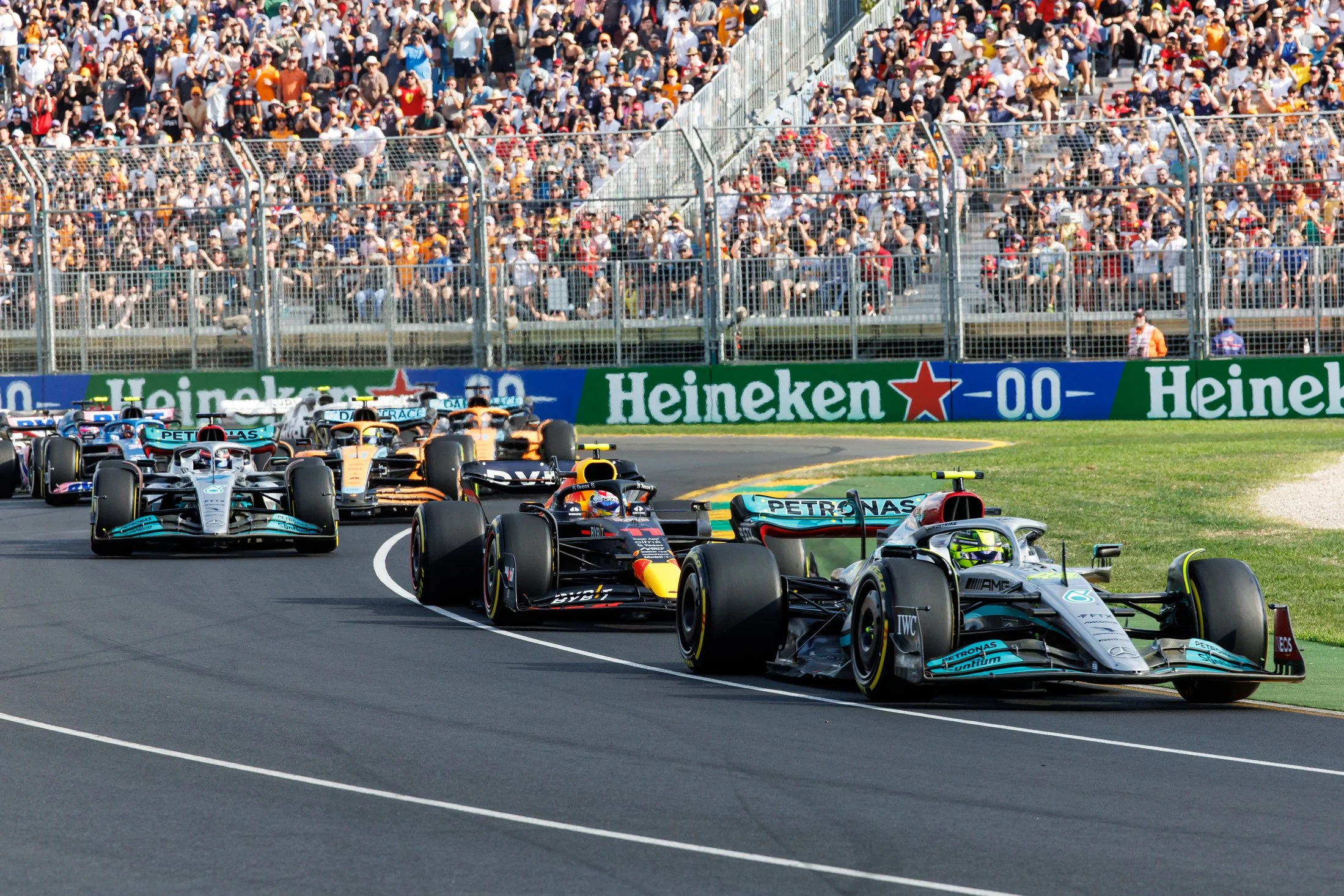 MELBOURNE, AUSTRALIA - APRIL 10: Lewis Hamilton of Great Britain in action on track in his Mercedes