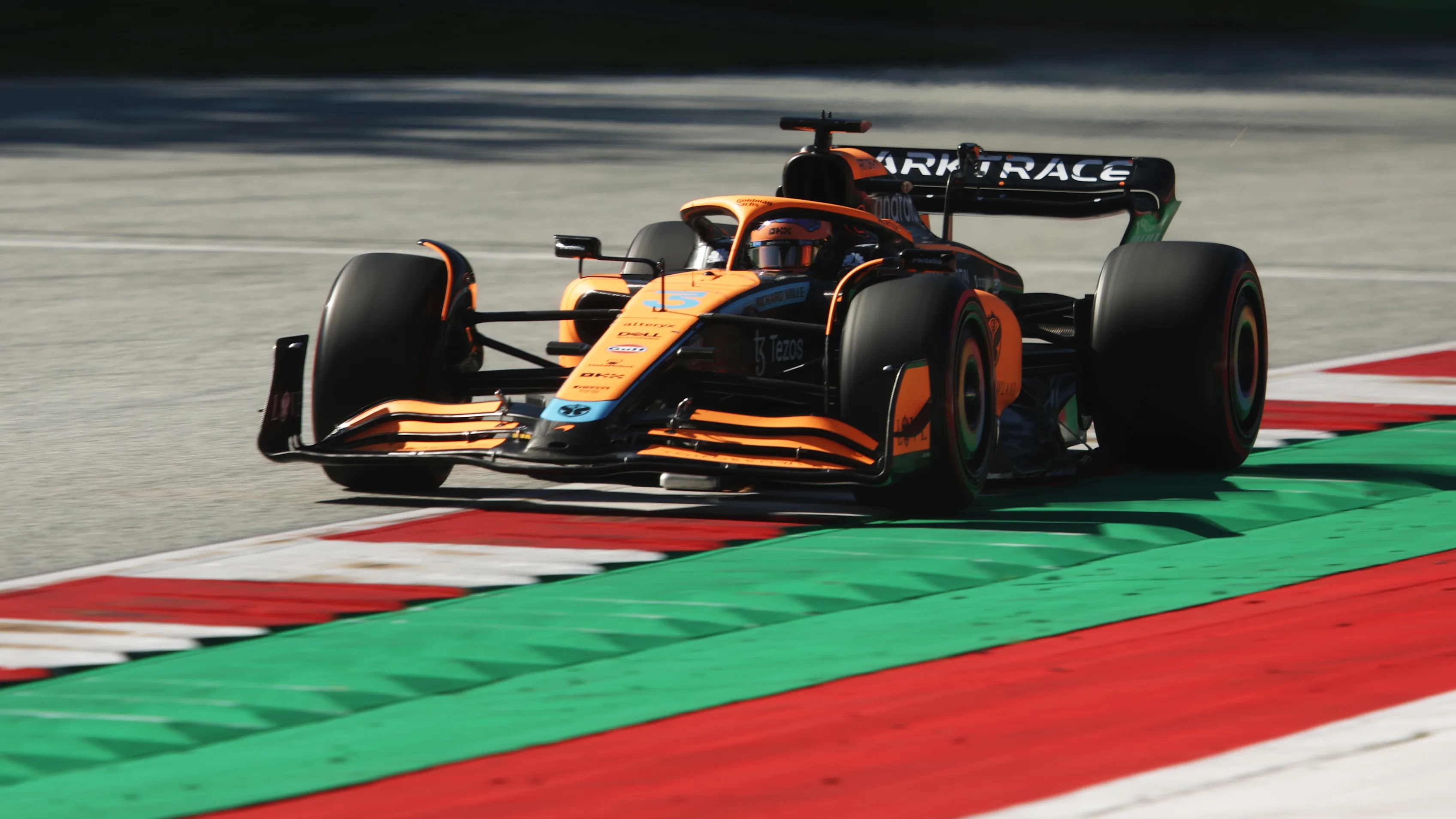 SPIELBERG, AUSTRIA - JULY 08: Daniel Ricciardo of Australia driving the (3) McLaren MCL36 Mercedes on track during qualifying ahead of the F1 Grand Prix of Austria at Red Bull Ring on July 08, 2022 in Spielberg, Austria. (Photo by Adam Pretty - Formula 1/Formula 1 via Getty Images)