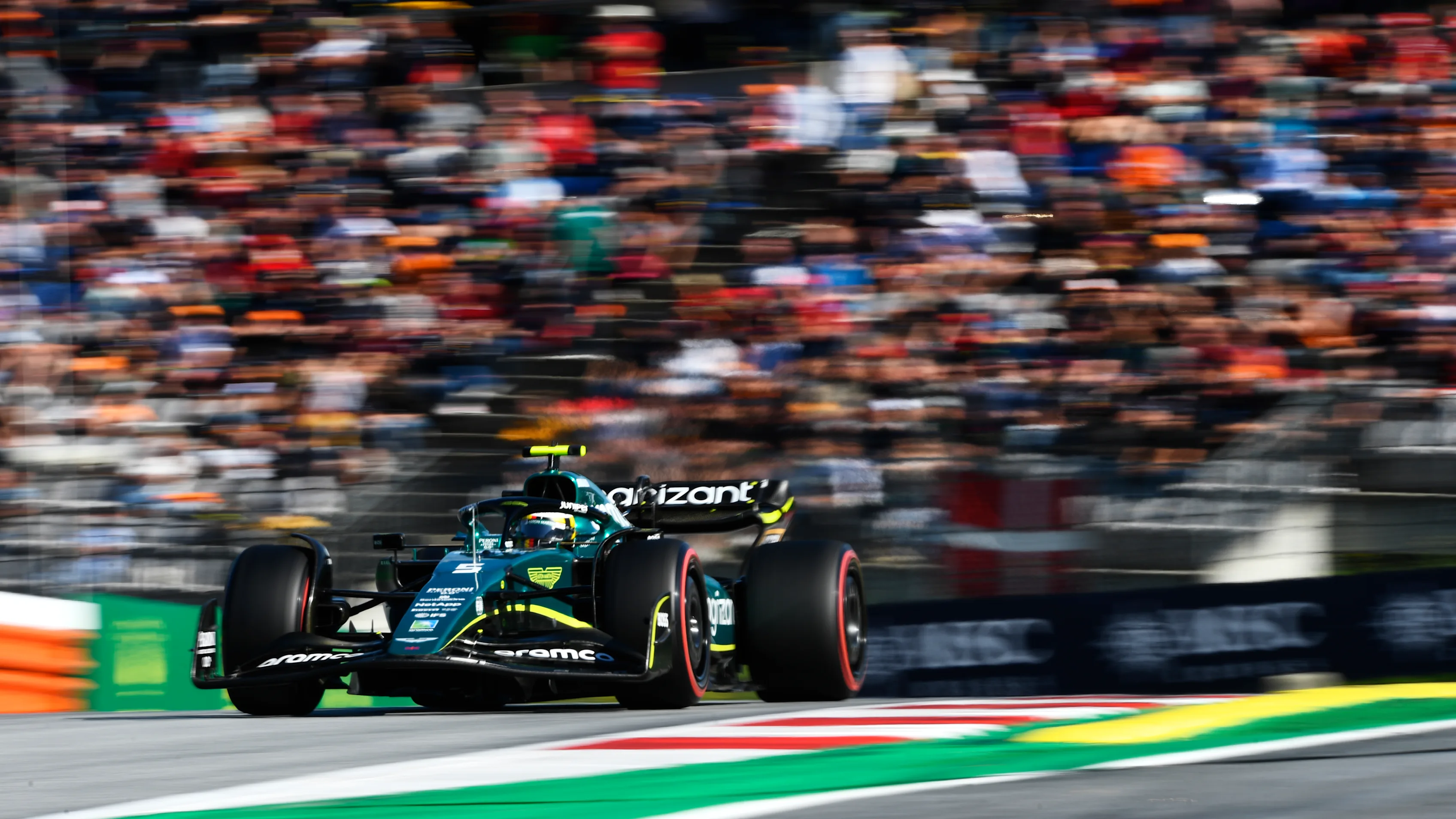 SPIELBERG, AUSTRIA - JULY 08: Sebastian Vettel of Germany driving the (5) Aston Martin AMR22