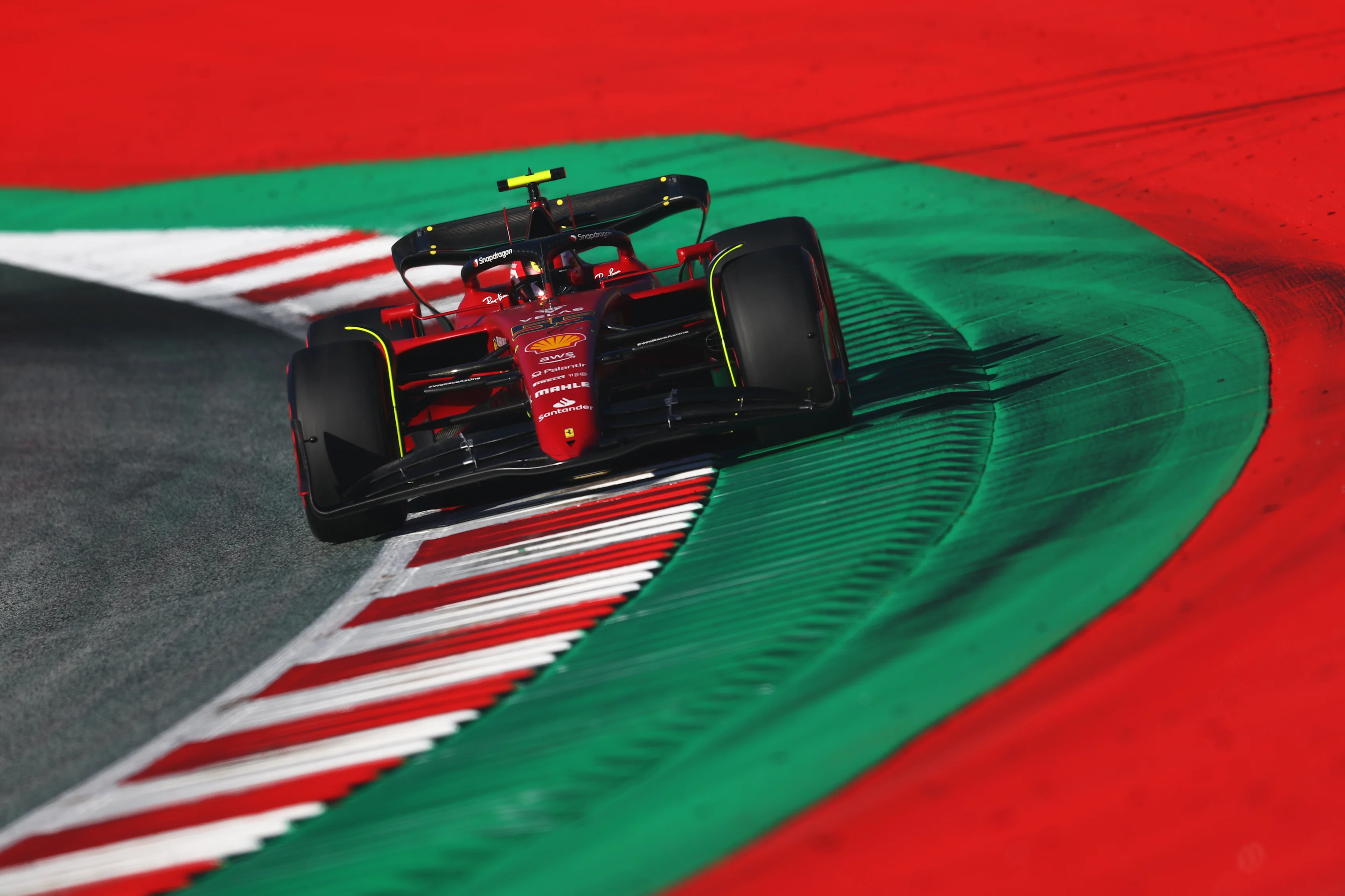 SPIELBERG, AUSTRIA - JULY 08: Carlos Sainz of Spain driving (55) the Ferrari F1-75 on track during