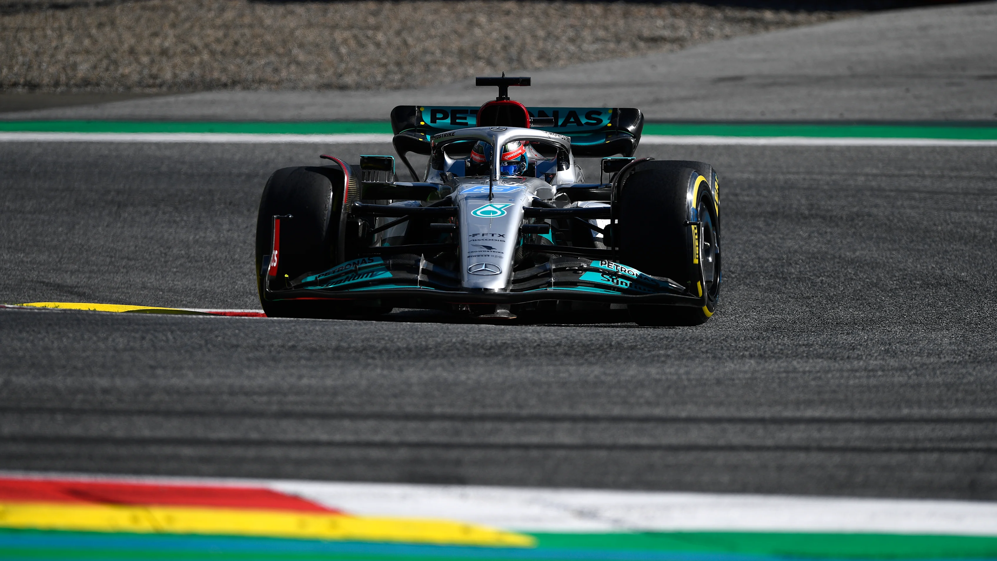 SPIELBERG, AUSTRIA - JULY 09: George Russell of Great Britain driving the (63) Mercedes AMG