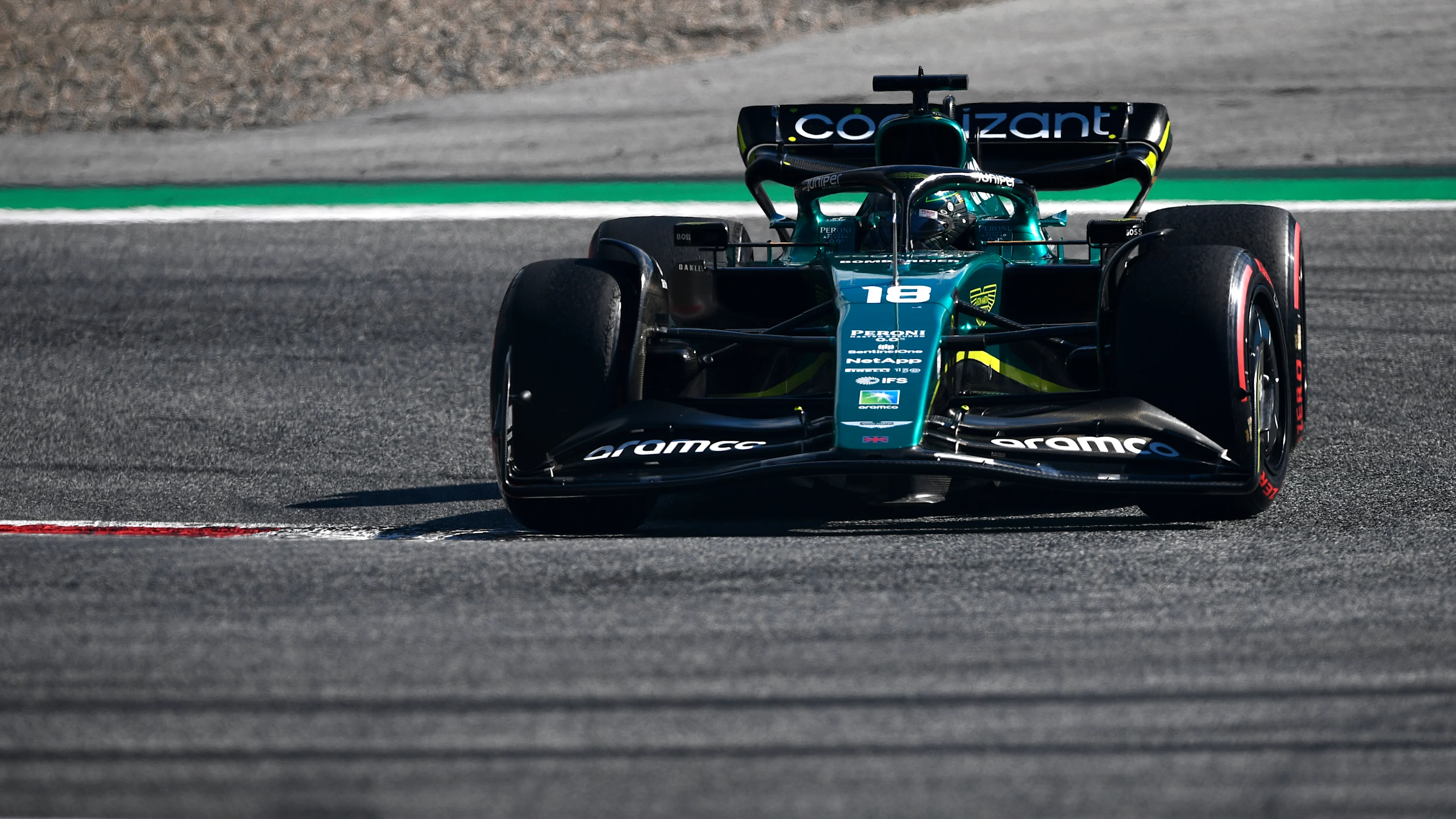 SPIELBERG, AUSTRIA - JULY 09: Lance Stroll of Canada driving the (18) Aston Martin AMR22 Mercedes on track during the F1 Grand Prix of Austria Sprint at Red Bull Ring on July 09, 2022 in Spielberg, Austria. (Photo by Rudy Carezzevoli - Formula 1/Formula 1 via Getty Images)