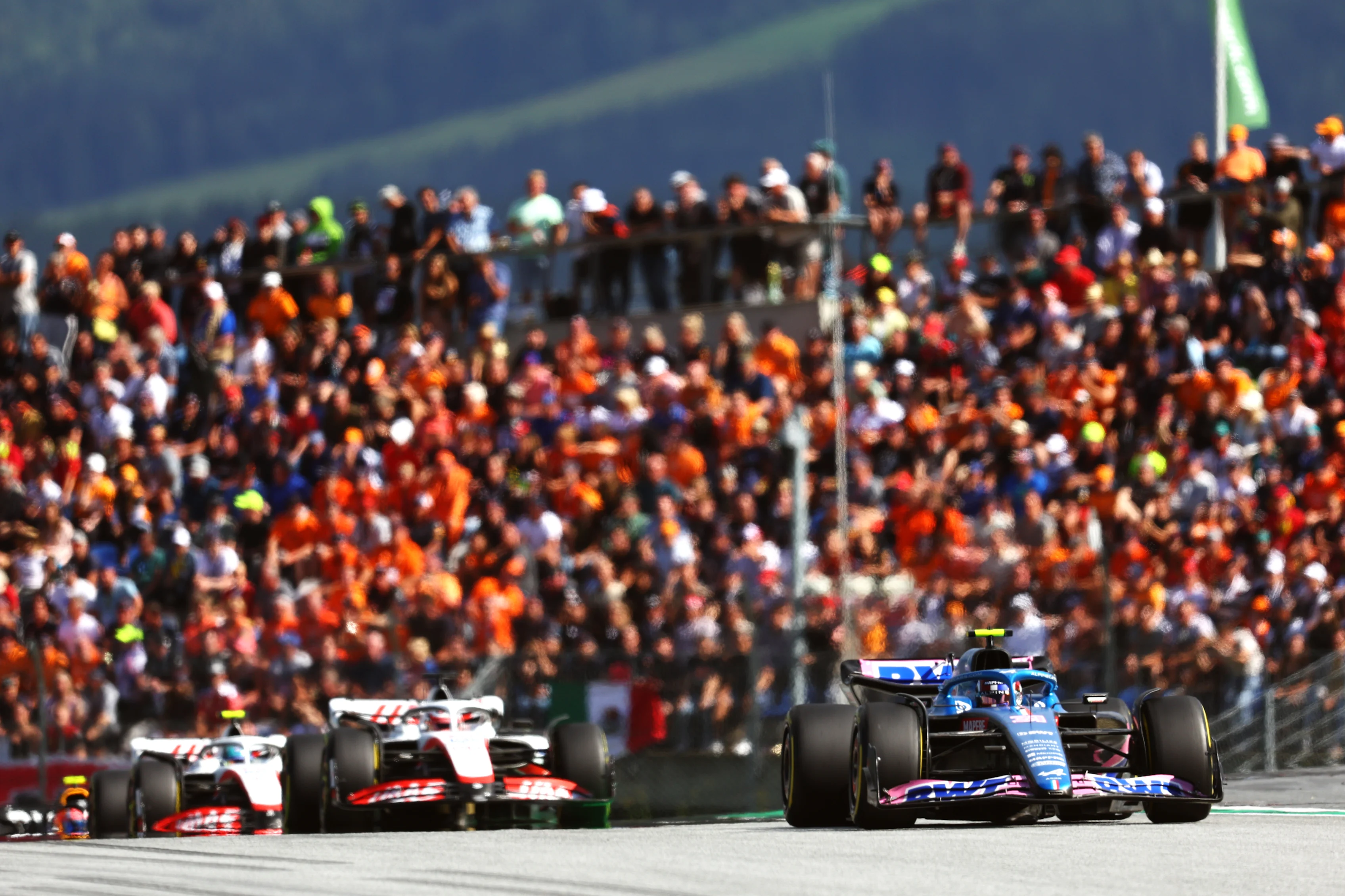 SPIELBERG, AUSTRIA - JULY 09: Esteban Ocon of France driving the (31) Alpine F1 A522 Renault leads