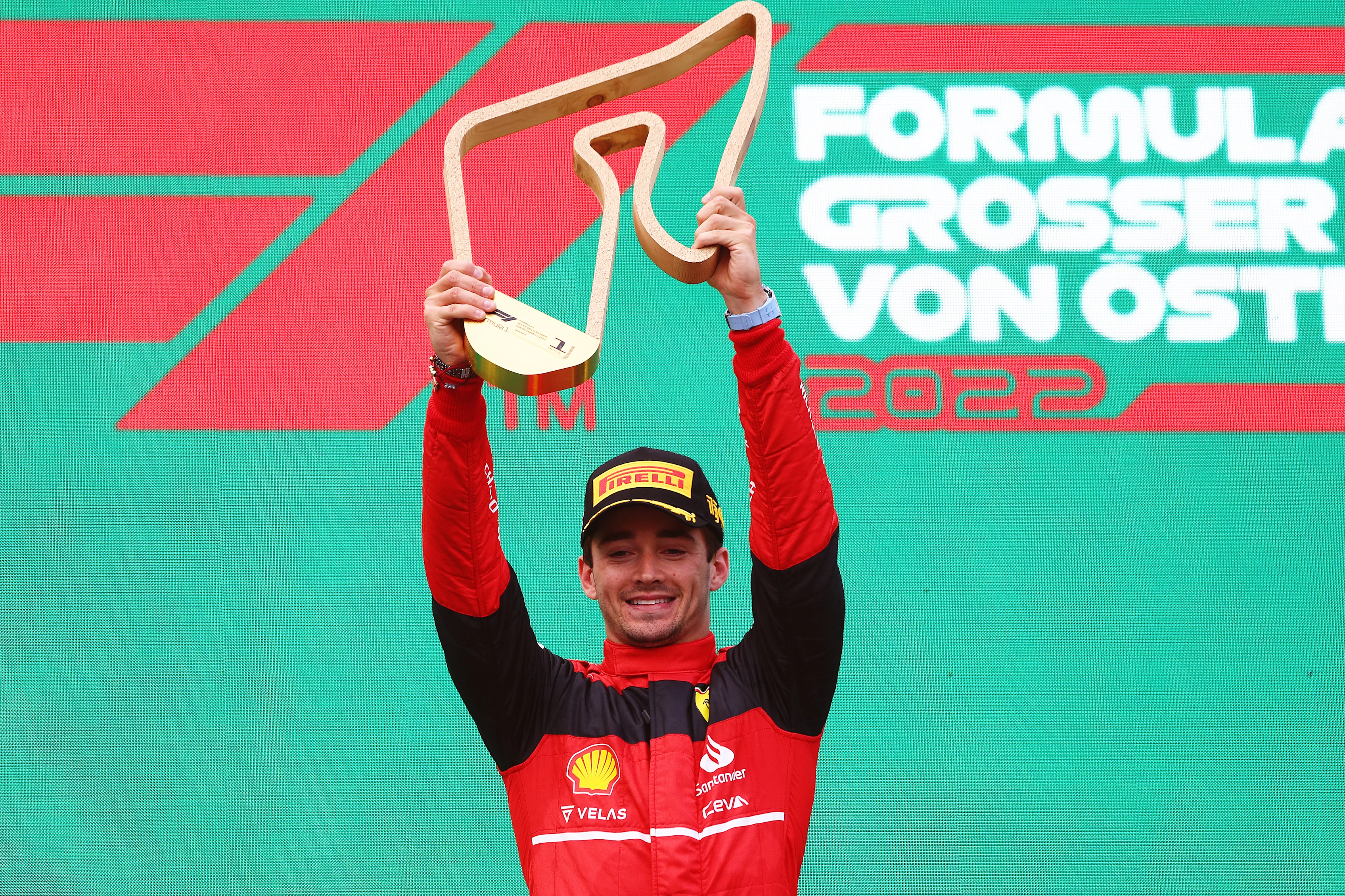 SPIELBERG, AUSTRIA - JULY 10: Race winner Charles Leclerc of Monaco and Ferrari celebrates on the