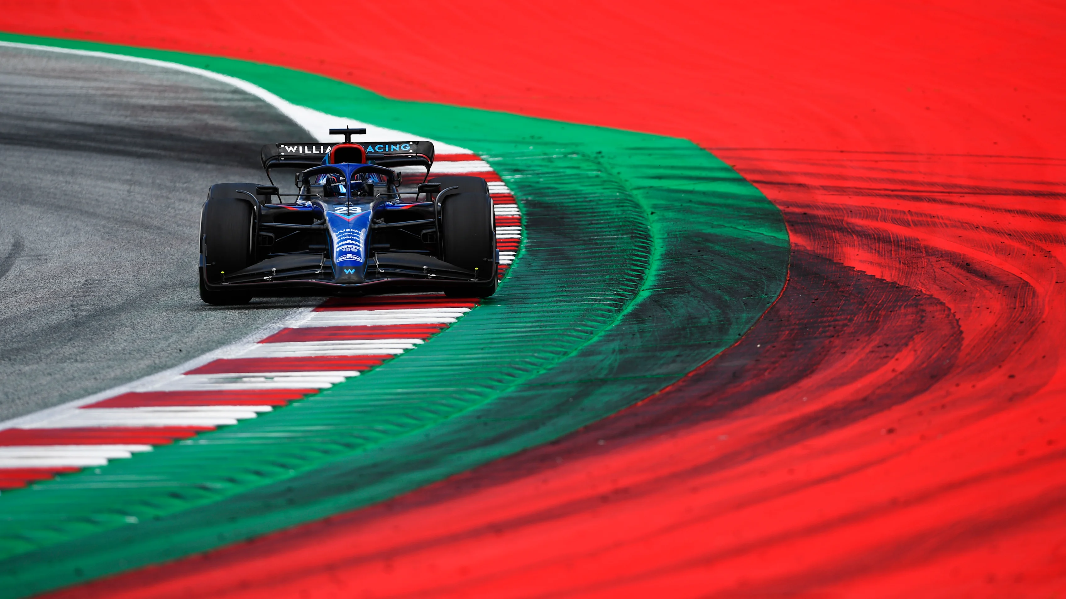 SPIELBERG, AUSTRIA - JULY 10: Alexander Albon of Thailand driving the (23) Williams FW44 Mercedes on track during the F1 Grand Prix of Austria at Red Bull Ring on July 10, 2022 in Spielberg, Austria. (Photo by Rudy Carezzevoli - Formula 1/Formula 1 via Getty Images)