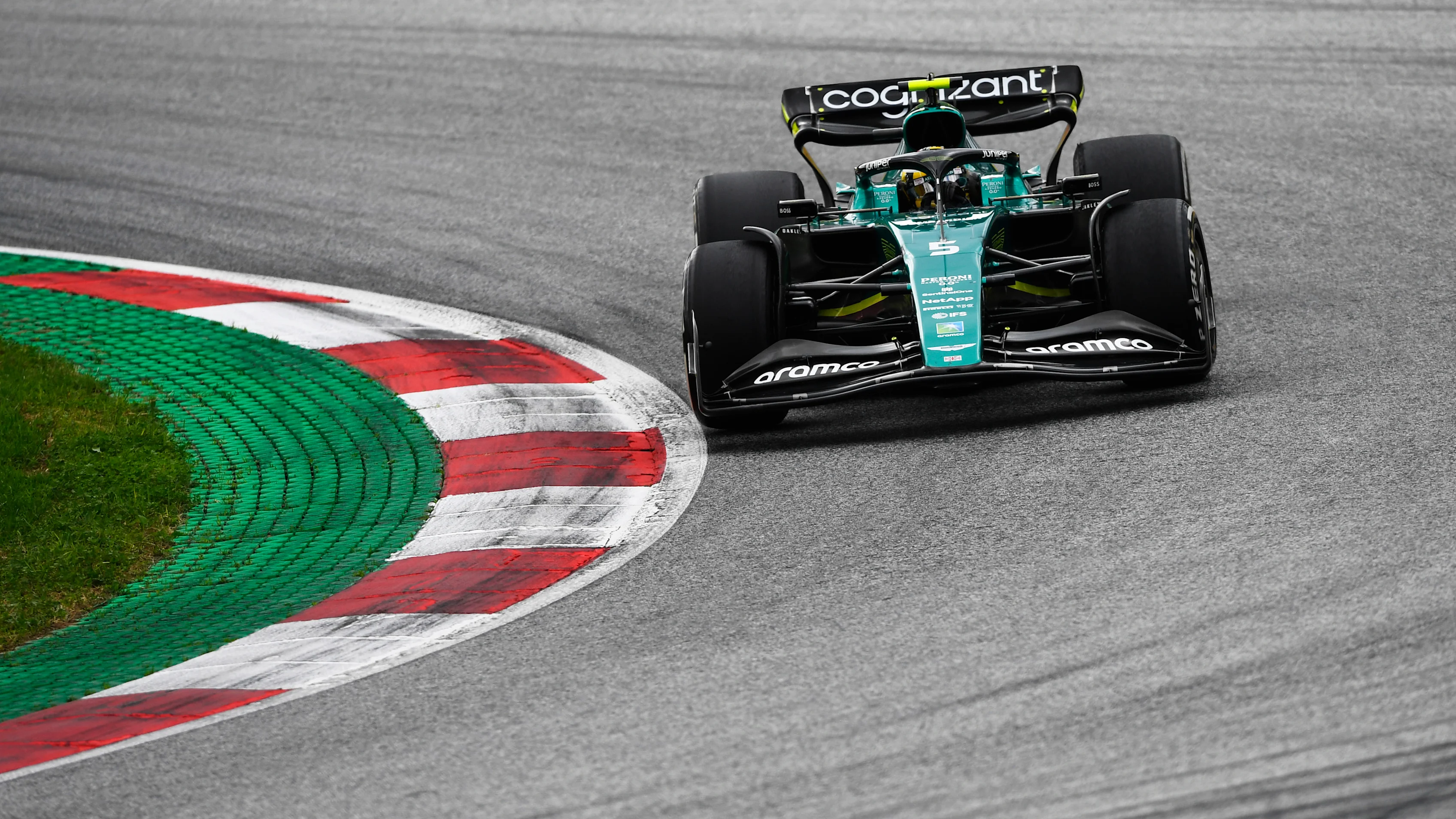 SPIELBERG, AUSTRIA - JULY 10: Sebastian Vettel of Germany driving the (5) Aston Martin AMR22 Mercedes on track during the F1 Grand Prix of Austria at Red Bull Ring on July 10, 2022 in Spielberg, Austria. (Photo by Rudy Carezzevoli - Formula 1/Formula 1 via Getty Images)
