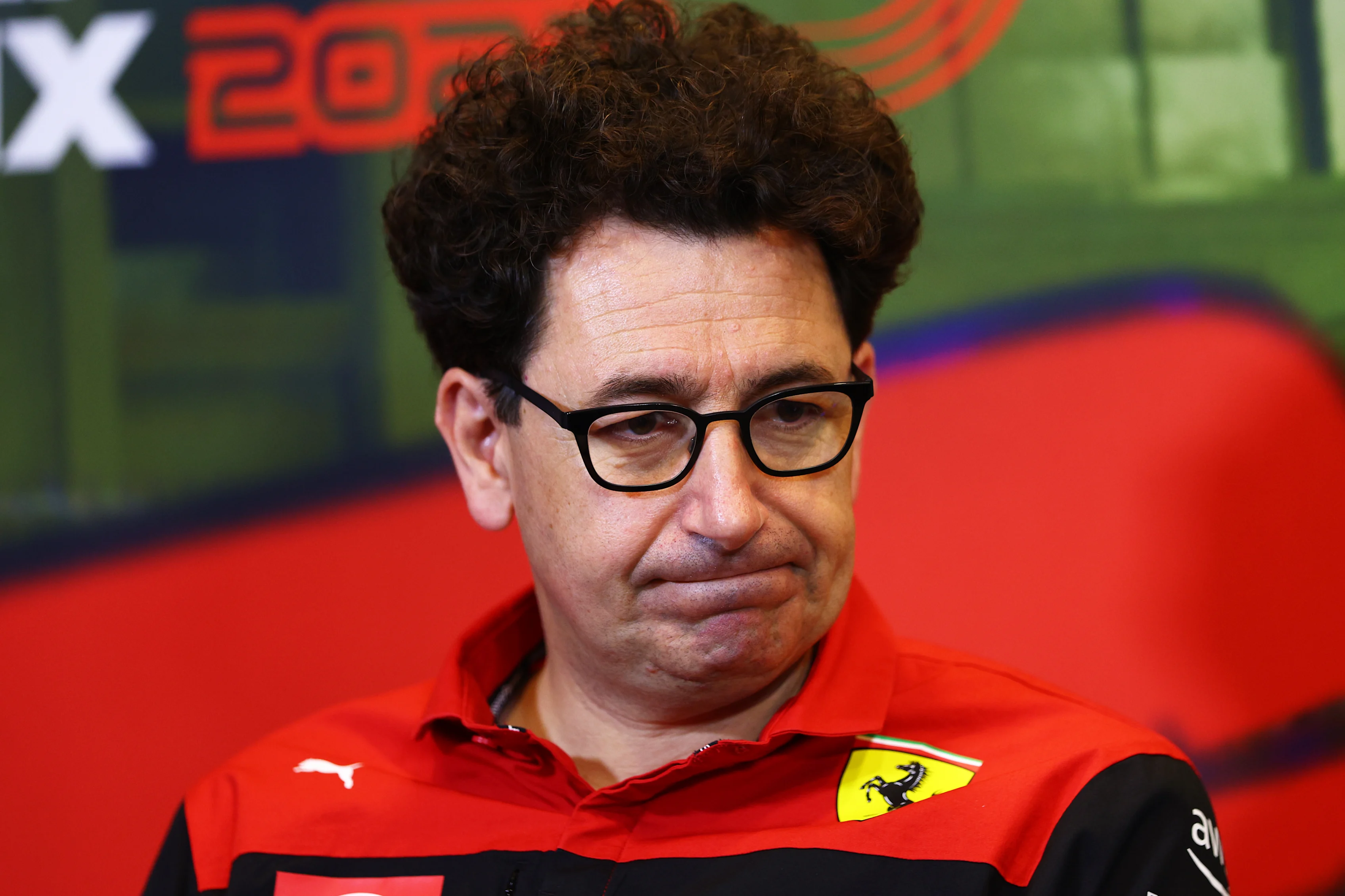 BAKU, AZERBAIJAN - JUNE 11: Scuderia Ferrari Team Principal Mattia Binotto looks on in the Team Principals Press Conference prior to final practice ahead of the F1 Grand Prix of Azerbaijan at Baku City Circuit on June 11, 2022 in Baku, Azerbaijan. (Photo by Clive Rose/Getty Images)