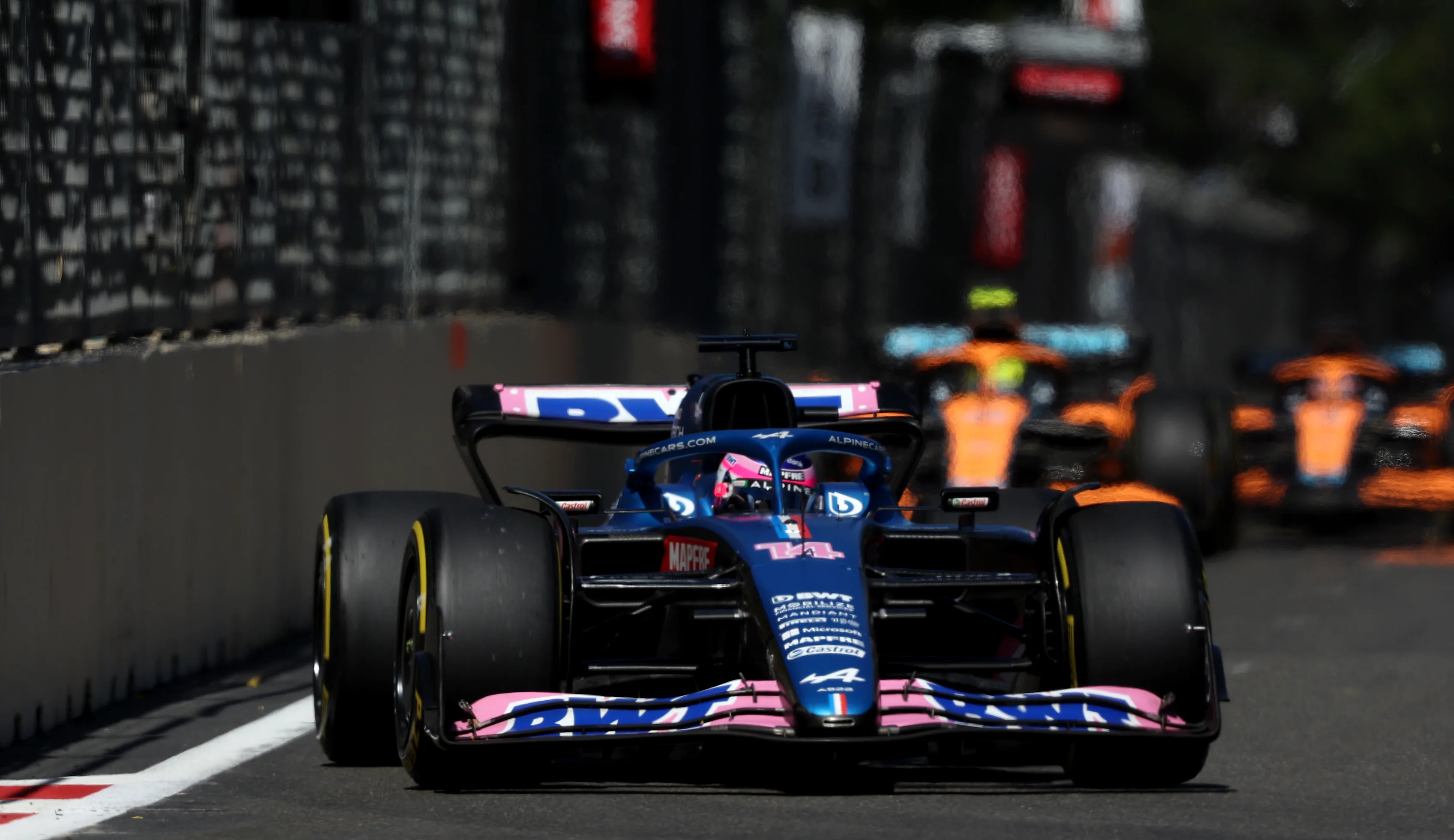 BAKU, AZERBAIJAN - JUNE 12: Fernando Alonso of Spain driving the (14) Alpine F1 A522 Renault on