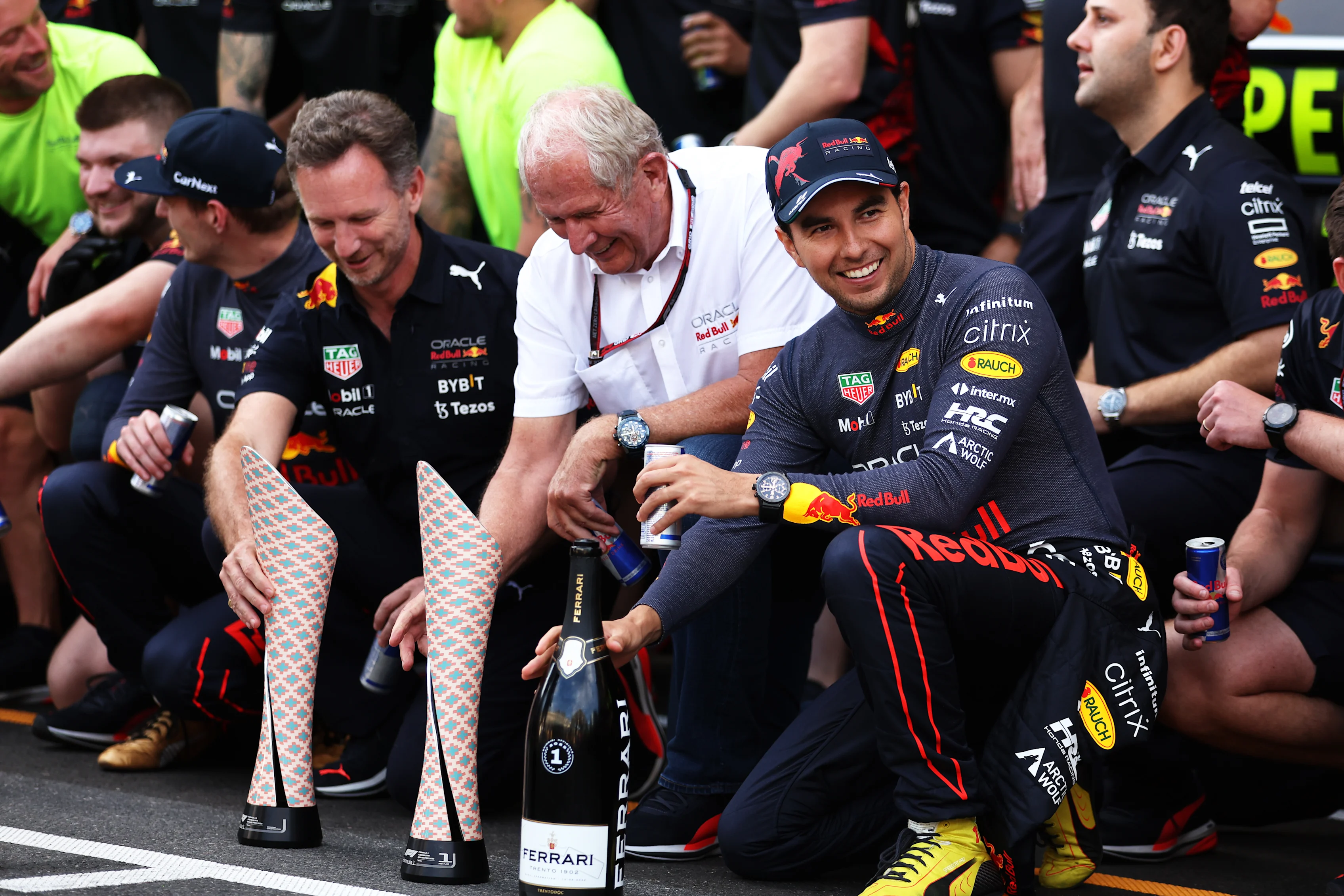 BAKU, AZERBAIJAN - JUNE 12: Second placed Sergio Perez of Mexico and Oracle Red Bull Racing