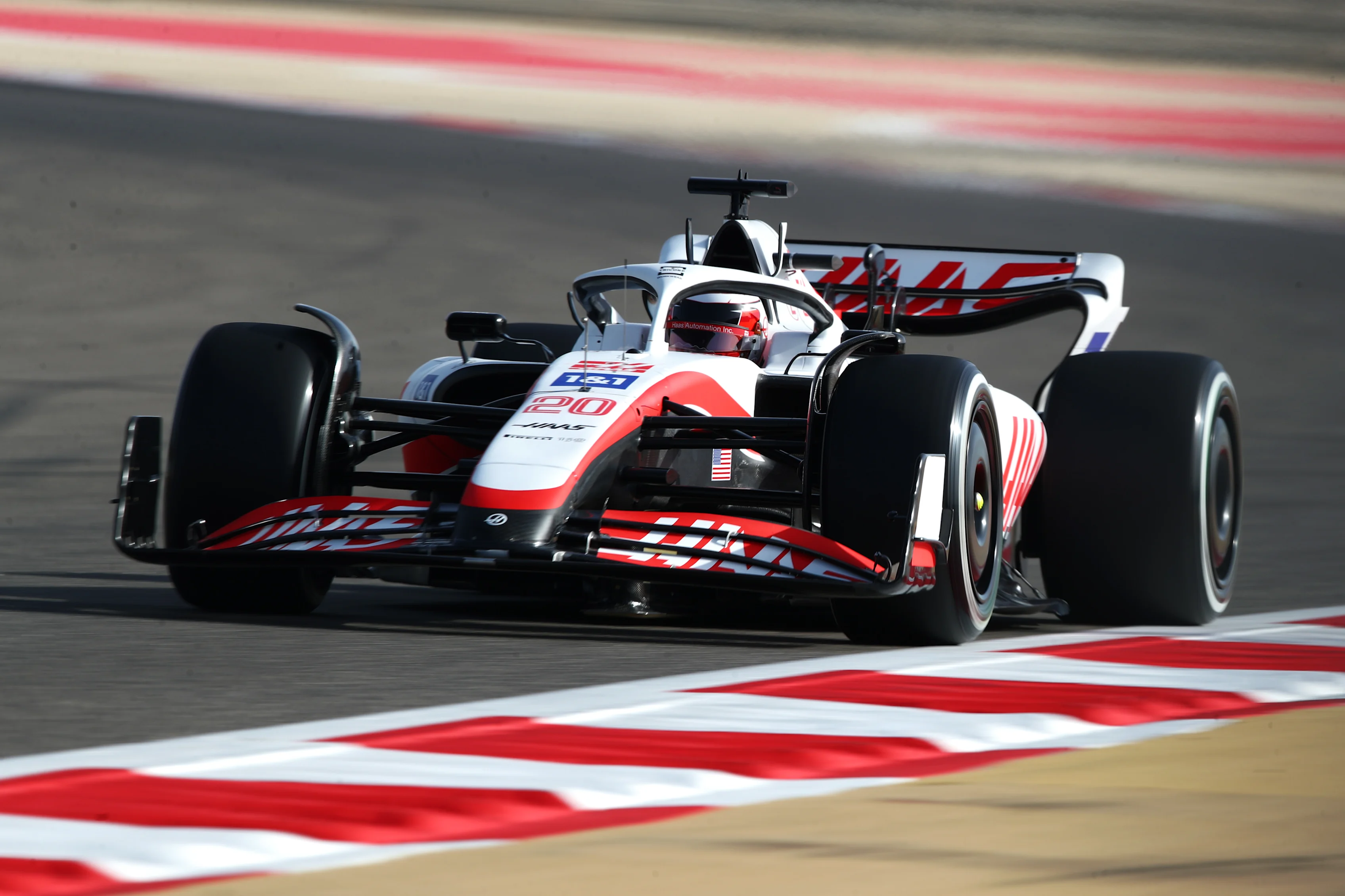BAHRAIN, BAHRAIN - MARCH 18: Kevin Magnussen of Denmark driving the (20) Haas F1 VF-22 Ferrari on track during practice ahead of the F1 Grand Prix of Bahrain at Bahrain International Circuit on March 18, 2022 in Bahrain, Bahrain. (Photo by Joe Portlock - Formula 1/Formula 1 via Getty Images)