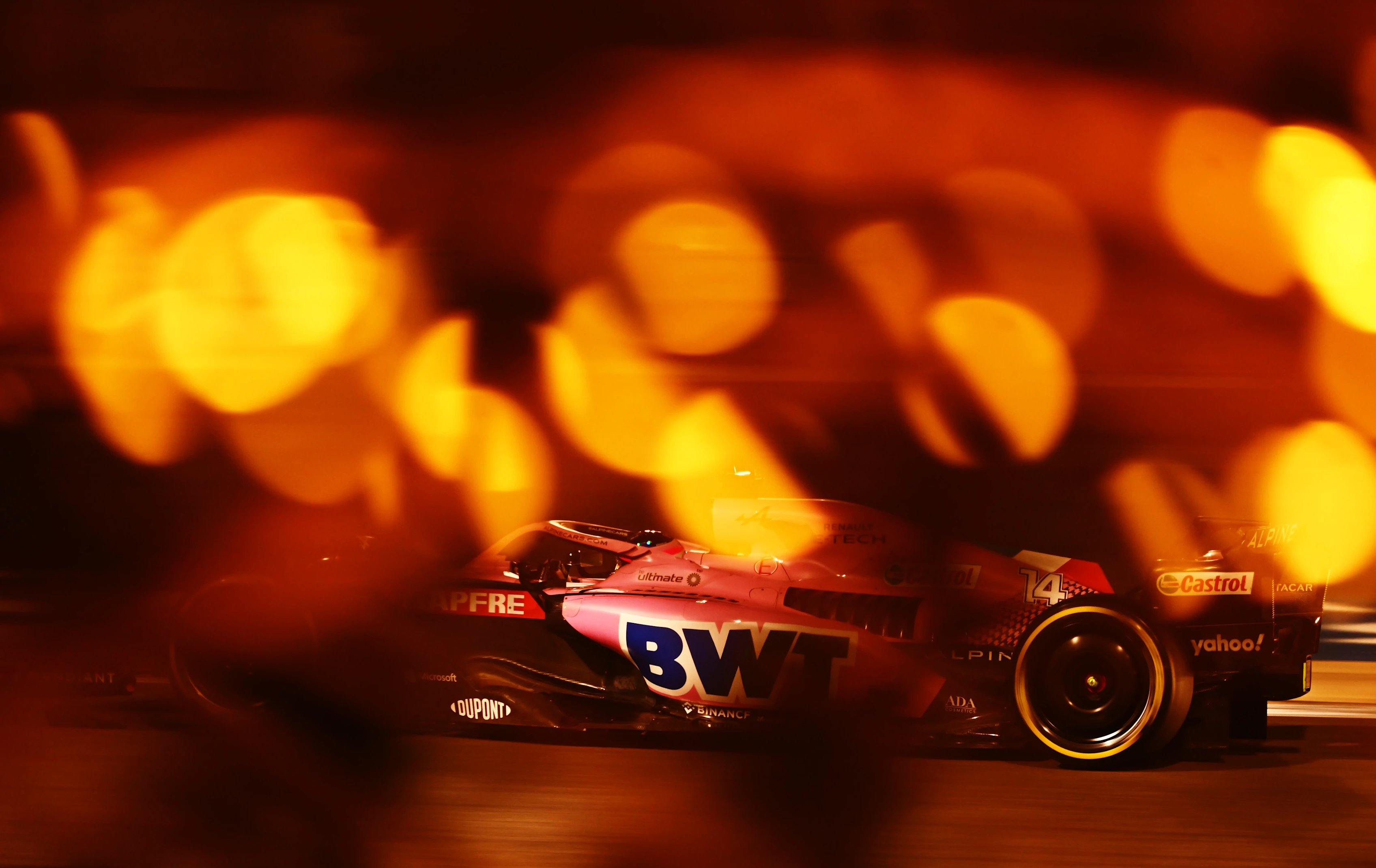 BAHRAIN, BAHRAIN - MARCH 18: Fernando Alonso of Spain driving the (14) Alpine F1 A522 Renault on track during practice ahead of the F1 Grand Prix of Bahrain at Bahrain International Circuit on March 18, 2022 in Bahrain, Bahrain. (Photo by Clive Mason/Getty Images)