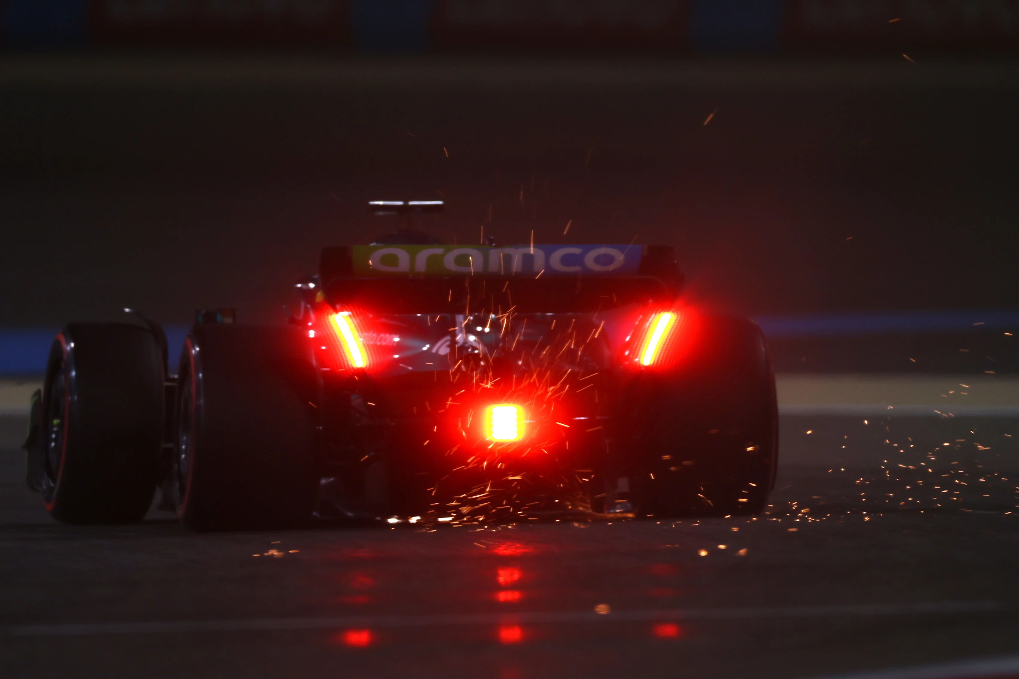 BAHRAIN, BAHRAIN - MARCH 19: Lance Stroll of Canada driving the (18) Aston Martin AMR22 Mercedes on track during qualifying ahead of the F1 Grand Prix of Bahrain at Bahrain International Circuit on March 19, 2022 in Bahrain, Bahrain. (Photo by Lars Baron/Getty Images)