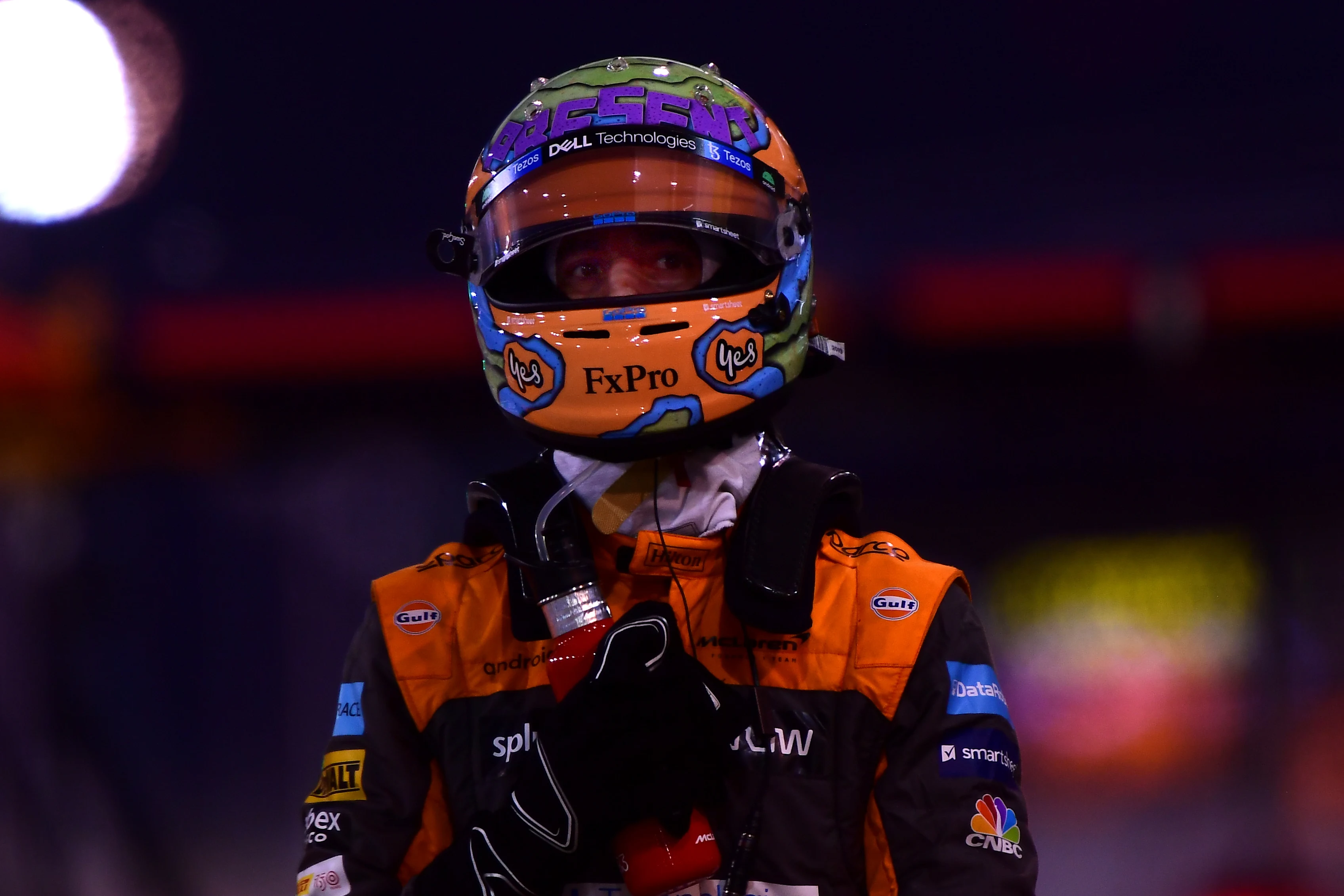 BAHRAIN, BAHRAIN - MARCH 19: Daniel Ricciardo of Australia and McLaren walks in the pitlane after qualifying in 18th position during qualifying ahead of the F1 Grand Prix of Bahrain at Bahrain International Circuit on March 19, 2022 in Bahrain, Bahrain. (Photo by Mario Renzi - Formula 1/Formula 1 via Getty Images)