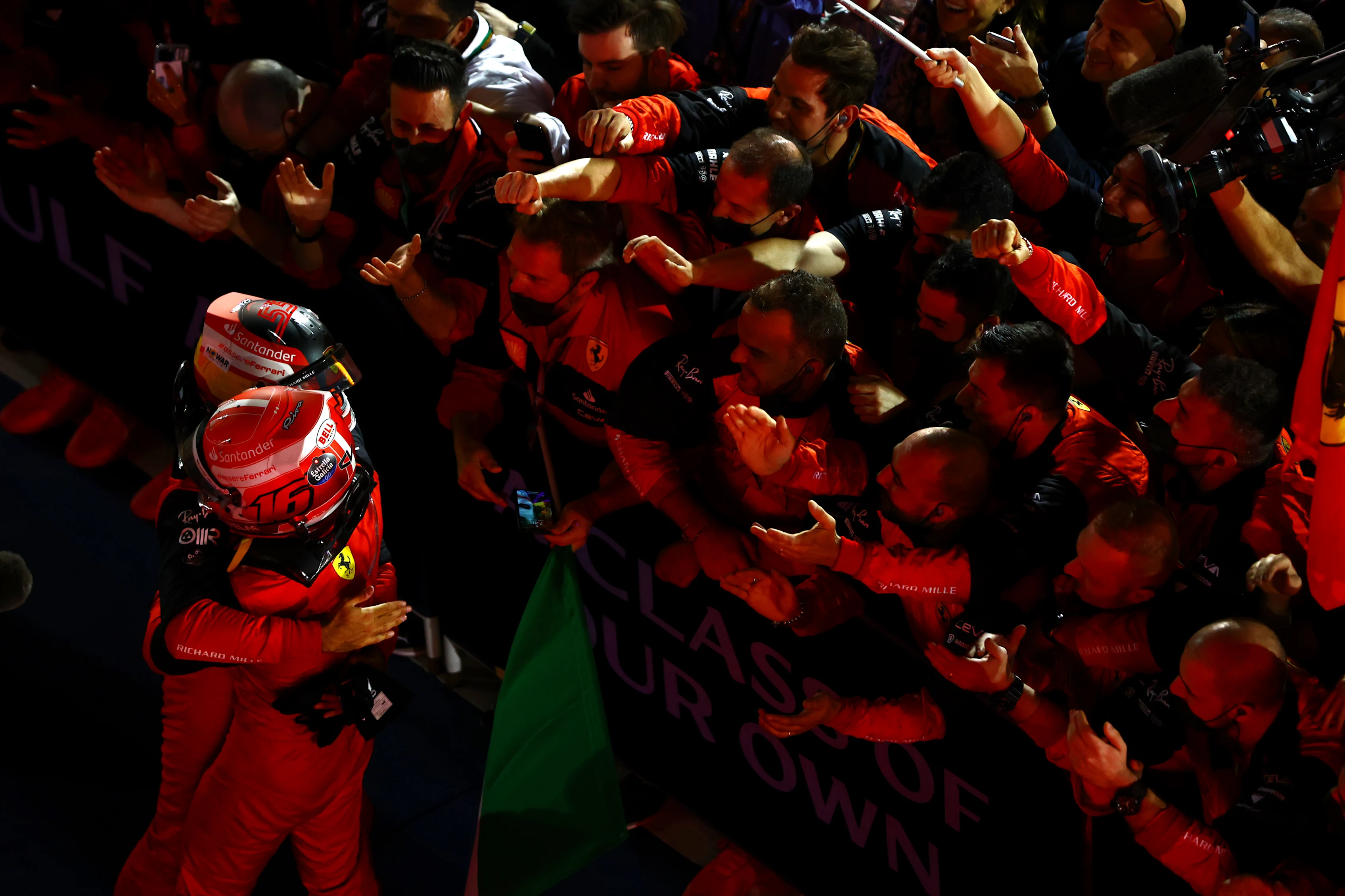 BAHRAIN, BAHRAIN - MARCH 20: Race winner Charles Leclerc of Monaco and Ferrari and Second placed